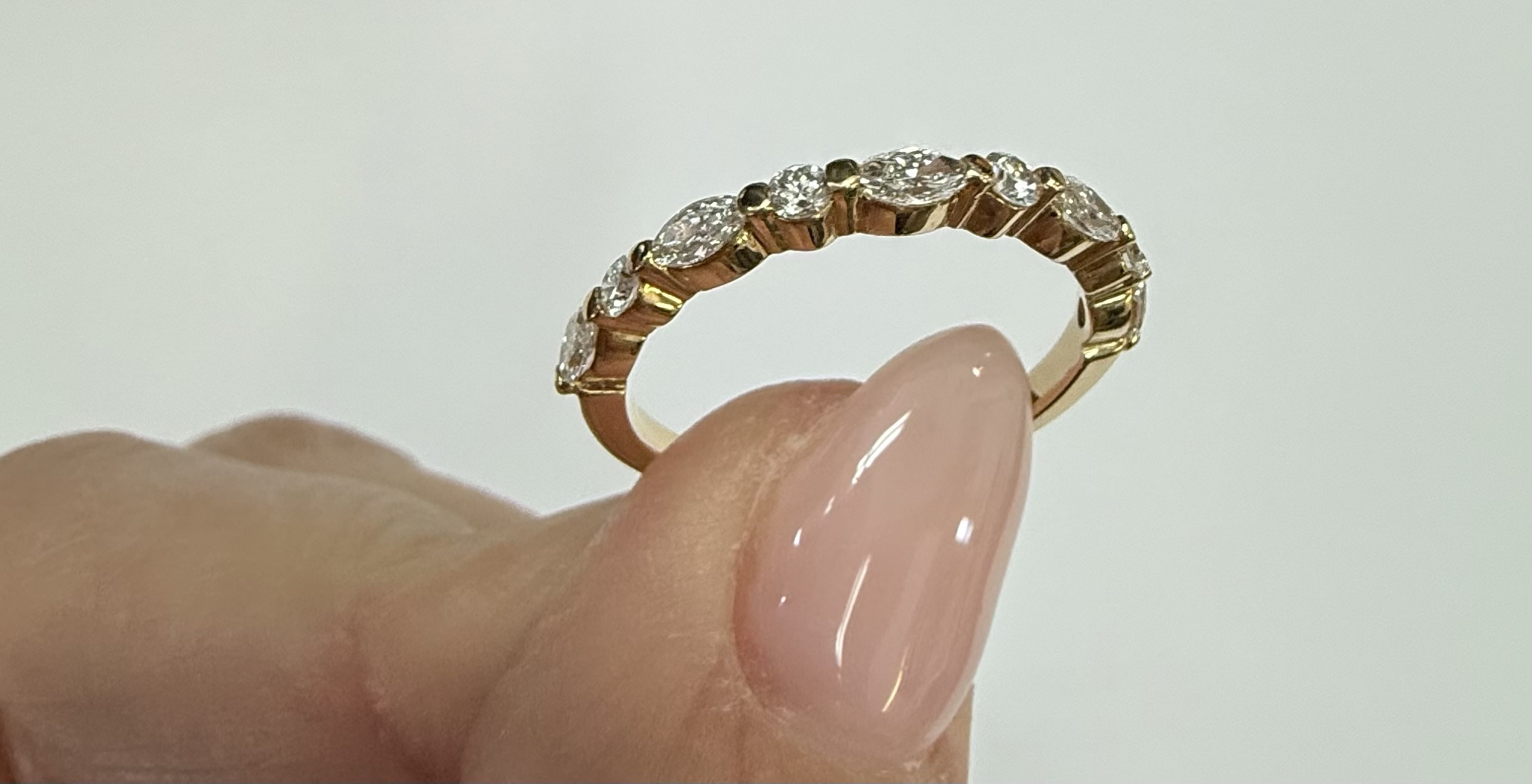 14k Yellow Gold Genuine .49 Cttw Alternating Marquise & Round Brilliant Cut Diamond Single Prong Band - Image 39