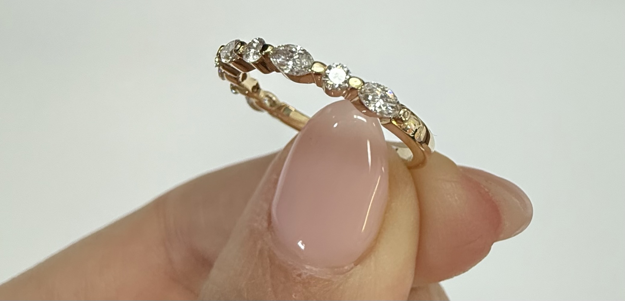 14k Yellow Gold Genuine .49 Cttw Alternating Marquise & Round Brilliant Cut Diamond Single Prong Band - Image 42