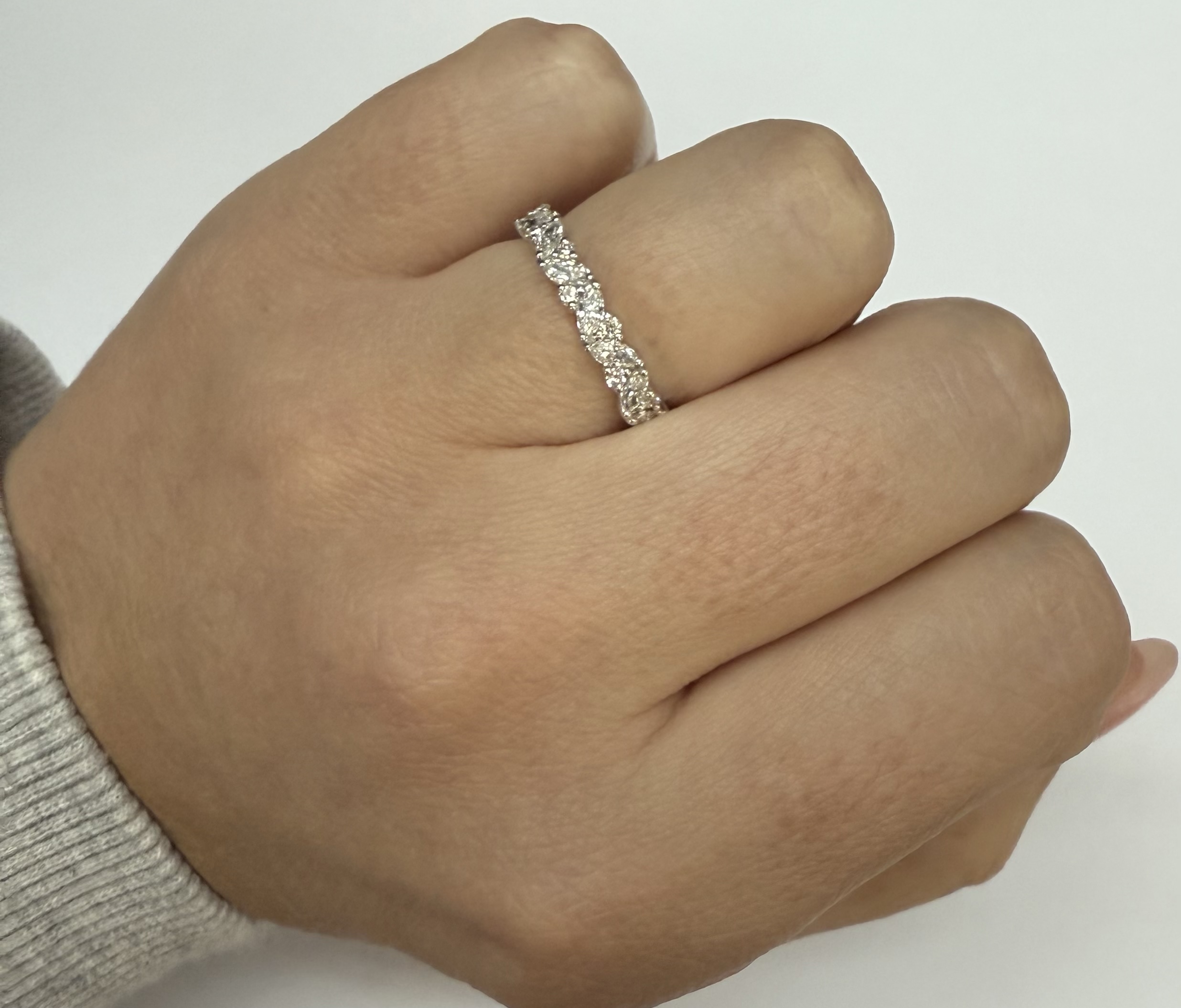 14k White Gold .63 Cttw Genuine Marquise & Round Brilliant Cut Diamond Scattered Band - Image 6