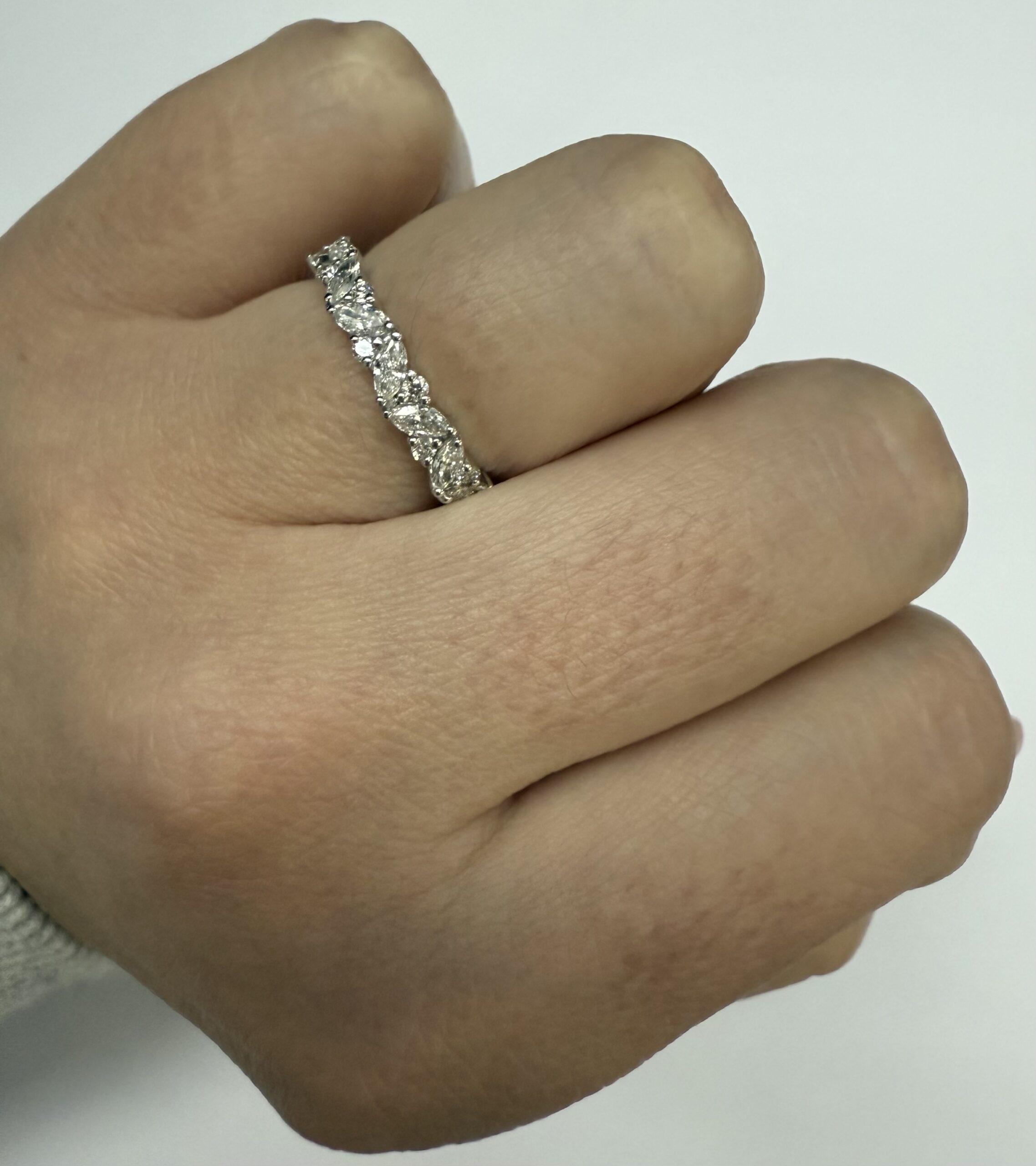 14k White Gold .63 Cttw Genuine Marquise & Round Brilliant Cut Diamond Scattered Band - Image 7