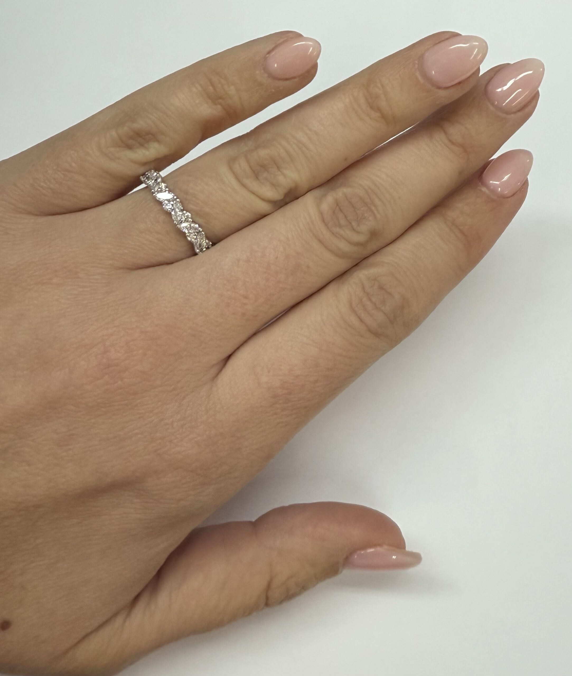 14k White Gold .63 Cttw Genuine Marquise & Round Brilliant Cut Diamond Scattered Band - Image 10