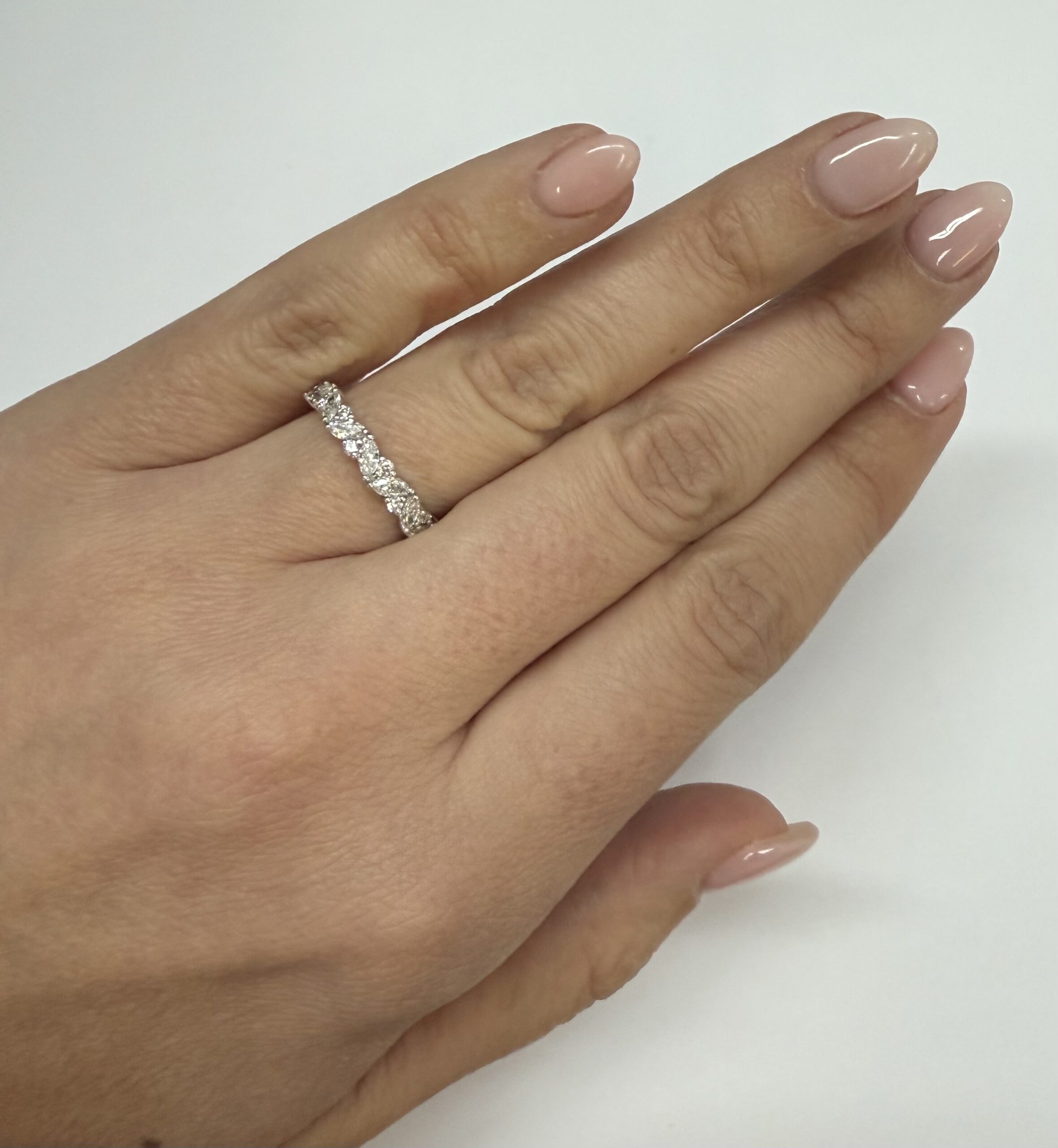 14k White Gold .63 Cttw Genuine Marquise & Round Brilliant Cut Diamond Scattered Band - Image 13