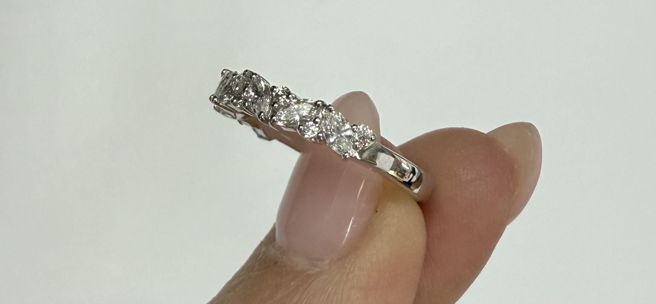 14k White Gold .63 Cttw Genuine Marquise & Round Brilliant Cut Diamond Scattered Band - Image 3