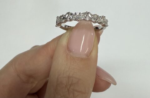 14k White Gold .63 Cttw Genuine Marquise & Round Brilliant Cut Diamond Scattered Band