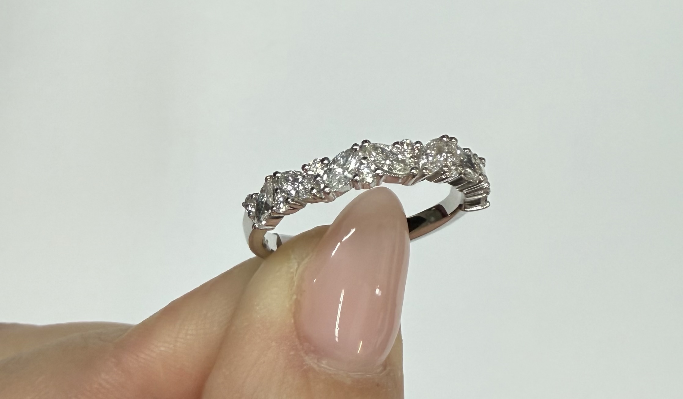 14k White Gold .63 Cttw Genuine Marquise & Round Brilliant Cut Diamond Scattered Band - Image 15