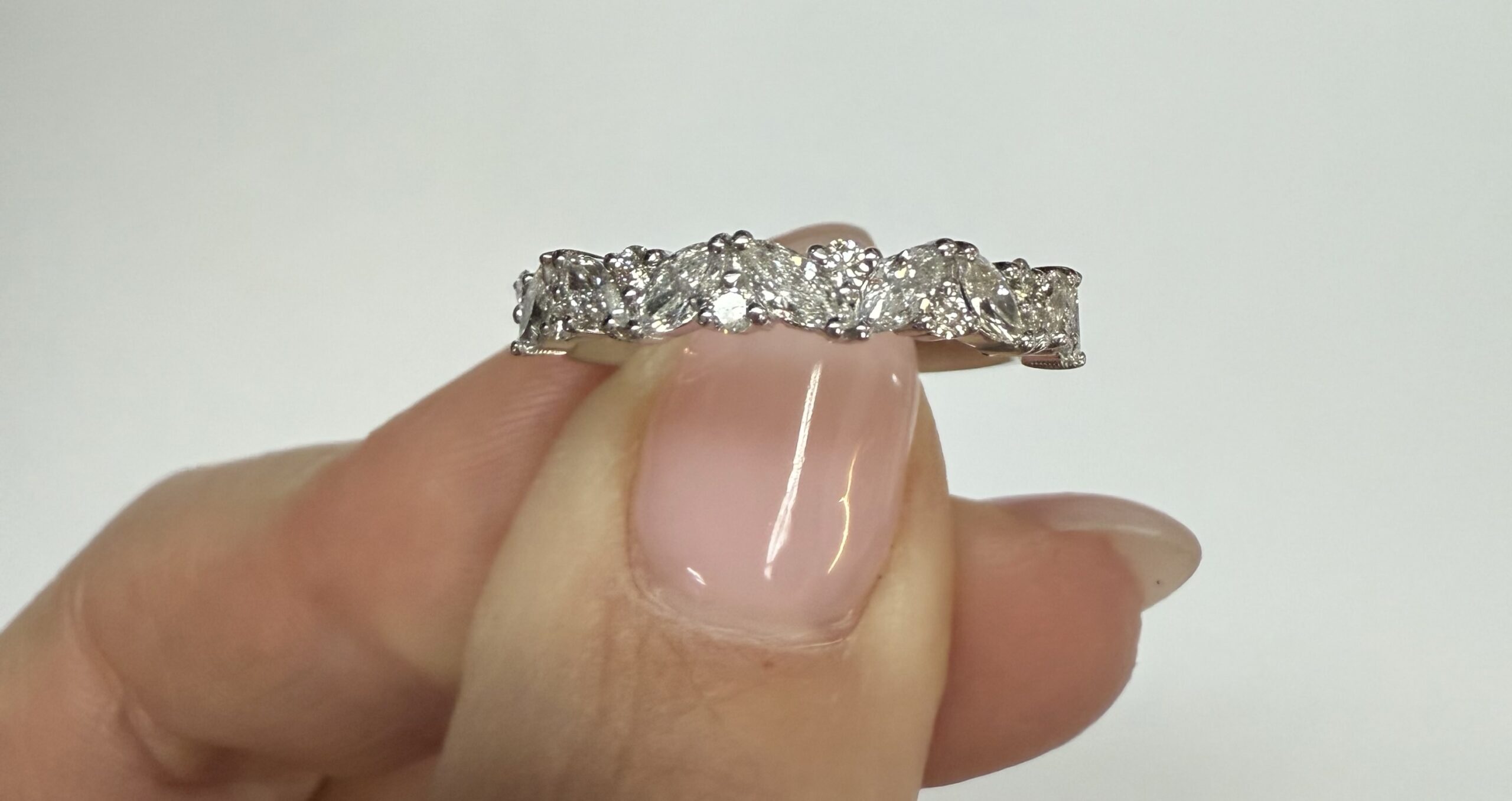 14k White Gold .63 Cttw Genuine Marquise & Round Brilliant Cut Diamond Scattered Band - Image 18