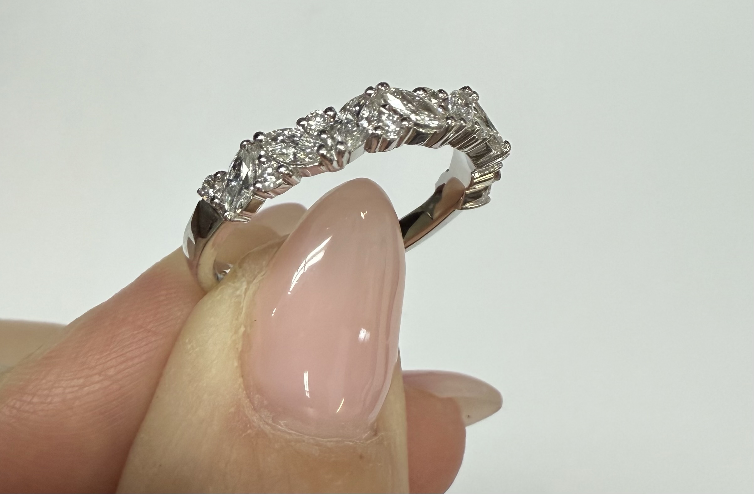 14k White Gold .63 Cttw Genuine Marquise & Round Brilliant Cut Diamond Scattered Band - Image 19