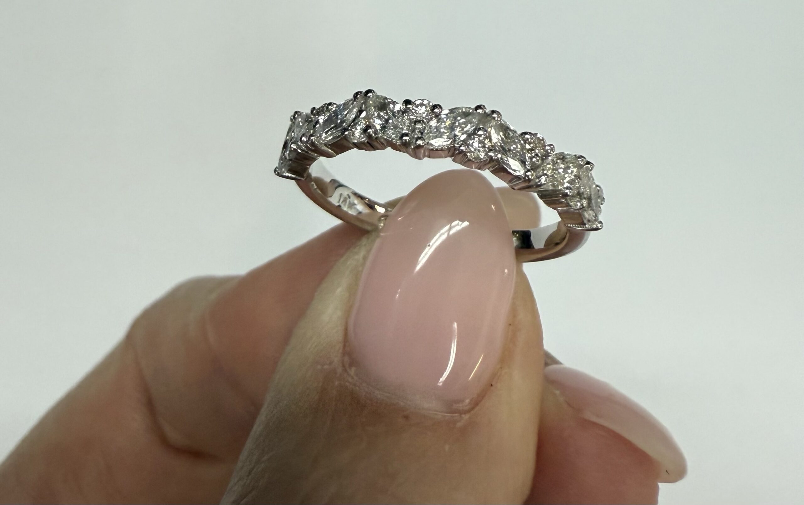 14k White Gold .63 Cttw Genuine Marquise & Round Brilliant Cut Diamond Scattered Band - Image 22