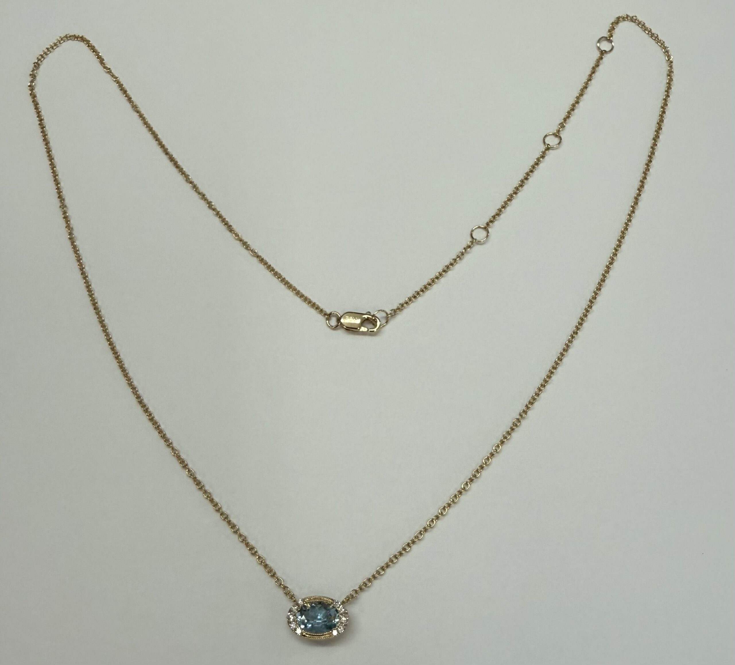 14k Yellow Gold Bezel Set Genuine .80 Cttw Aquamarine & Diamond Pendant - Image 3