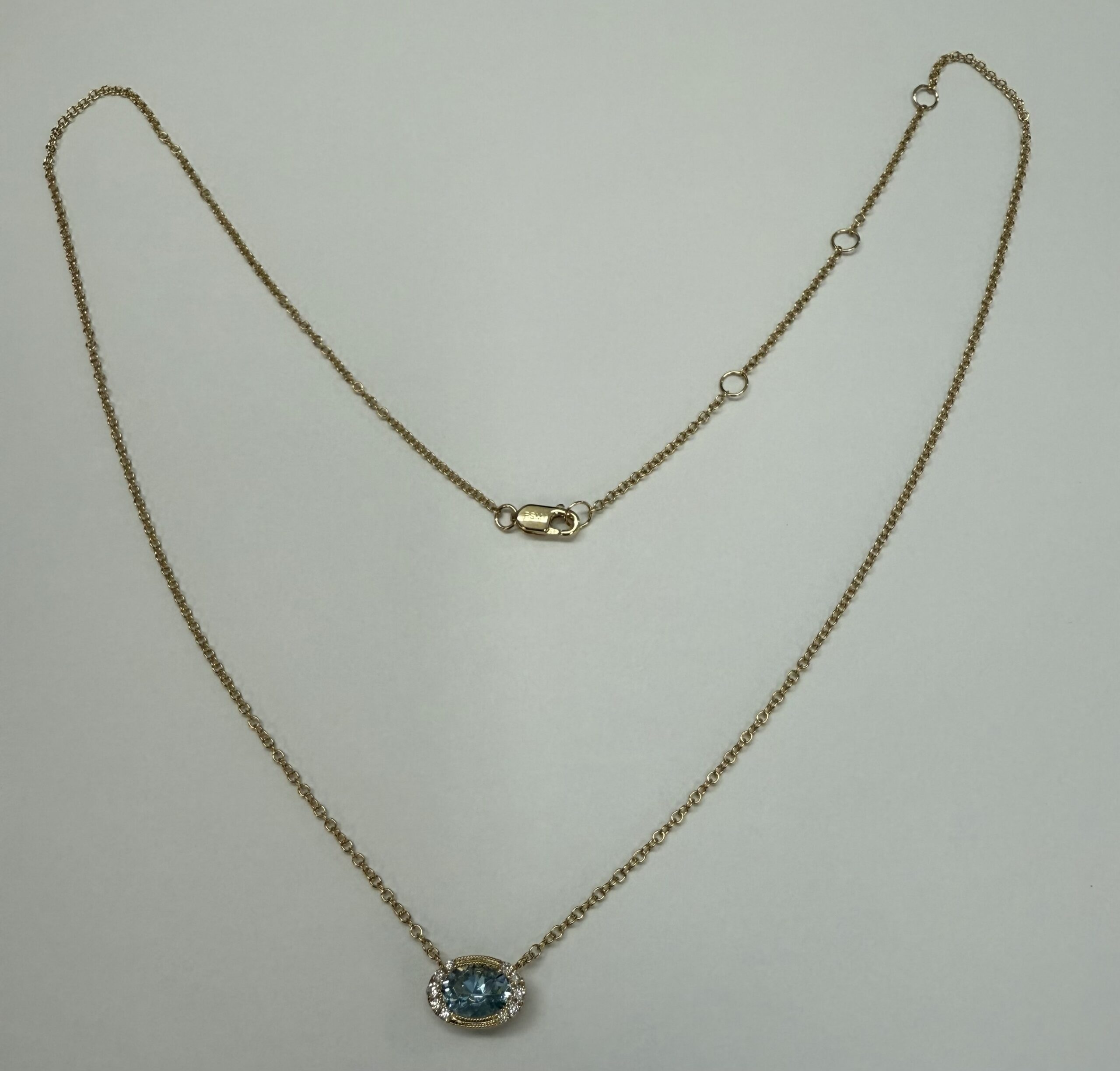 14k Yellow Gold Bezel Set Genuine .80 Cttw Aquamarine & Diamond Pendant - Image 4