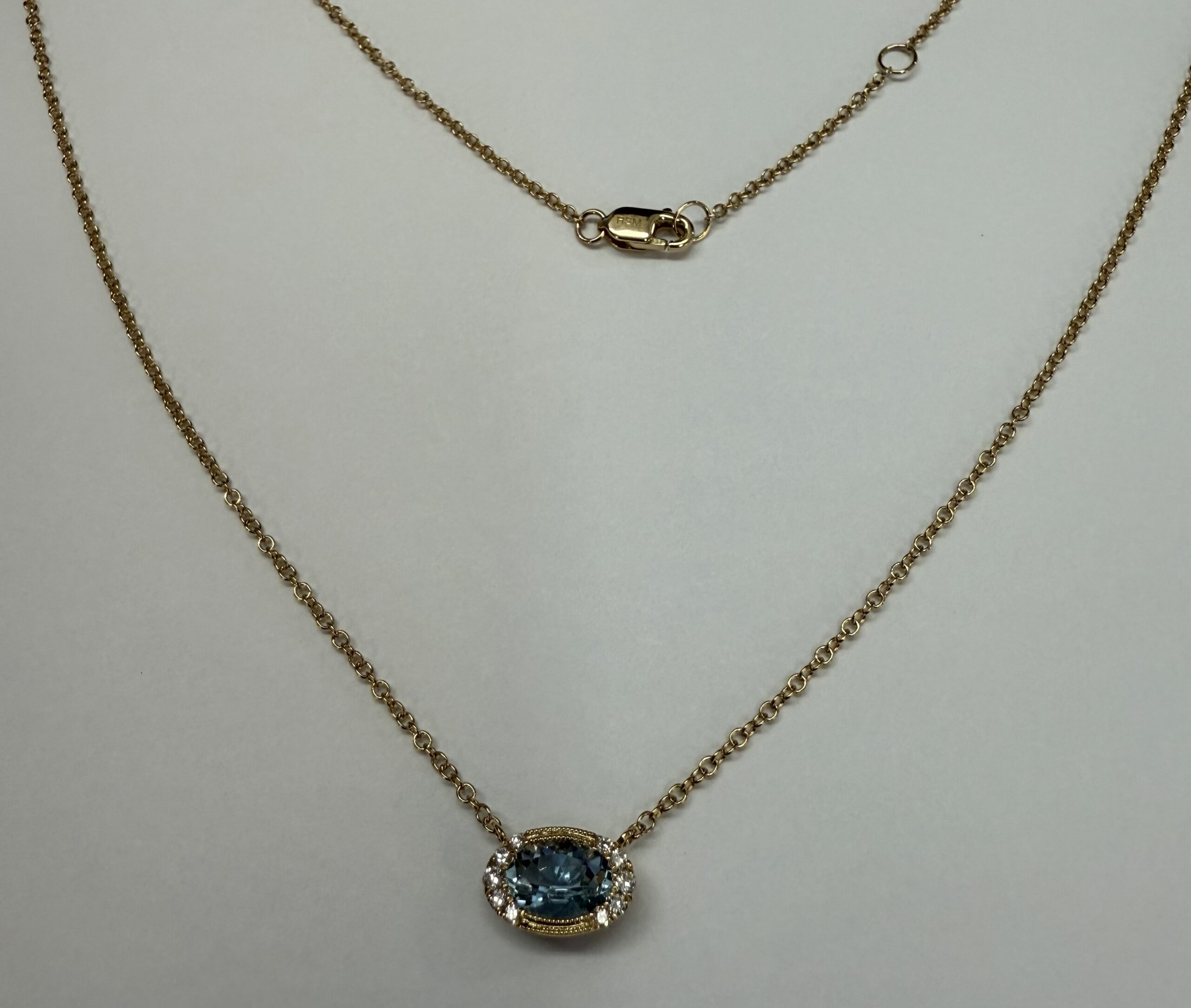 14k Yellow Gold Bezel Set Genuine .80 Cttw Aquamarine & Diamond Pendant - Image 5