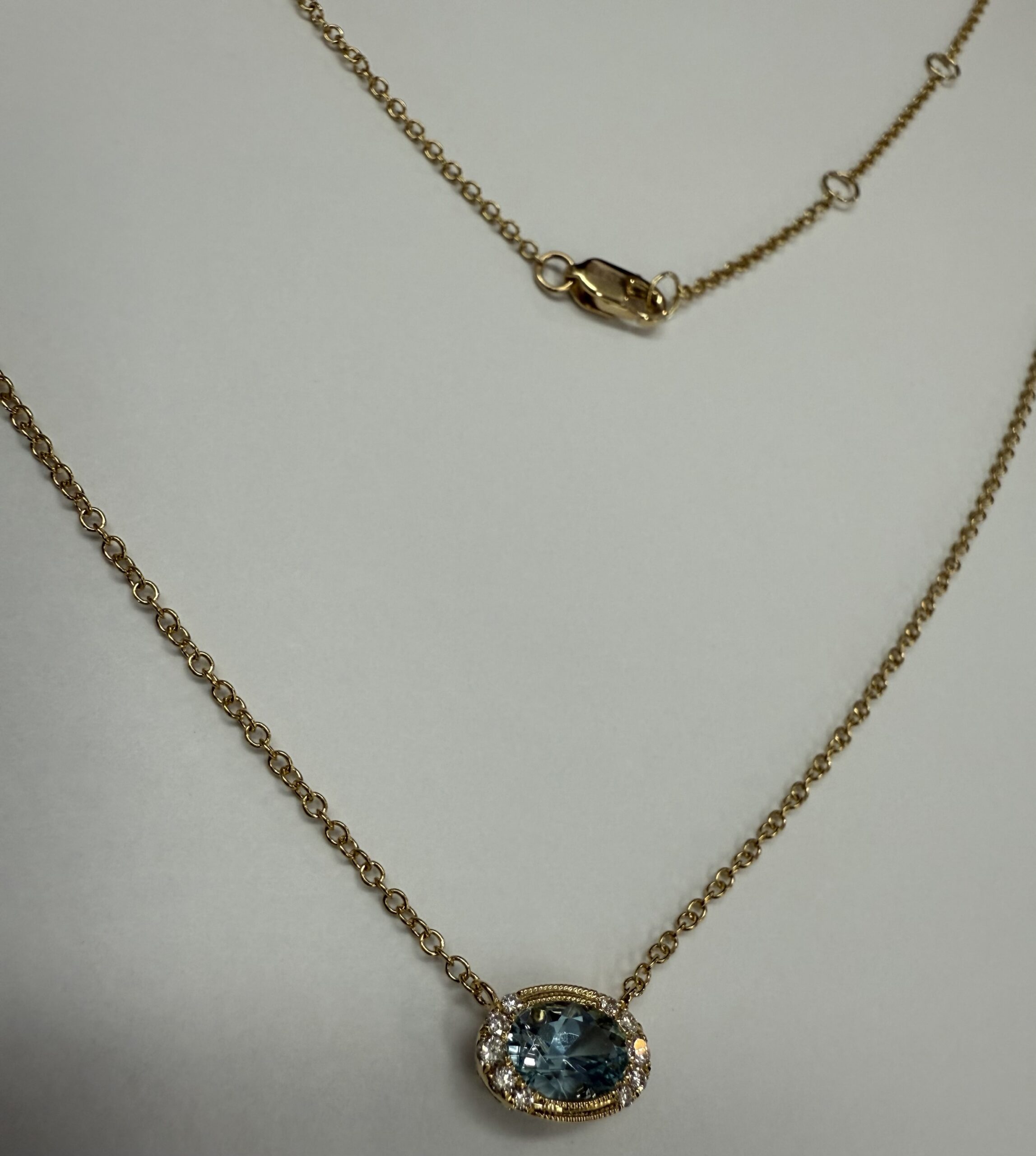 14k Yellow Gold Bezel Set Genuine .80 Cttw Aquamarine & Diamond Pendant - Image 8