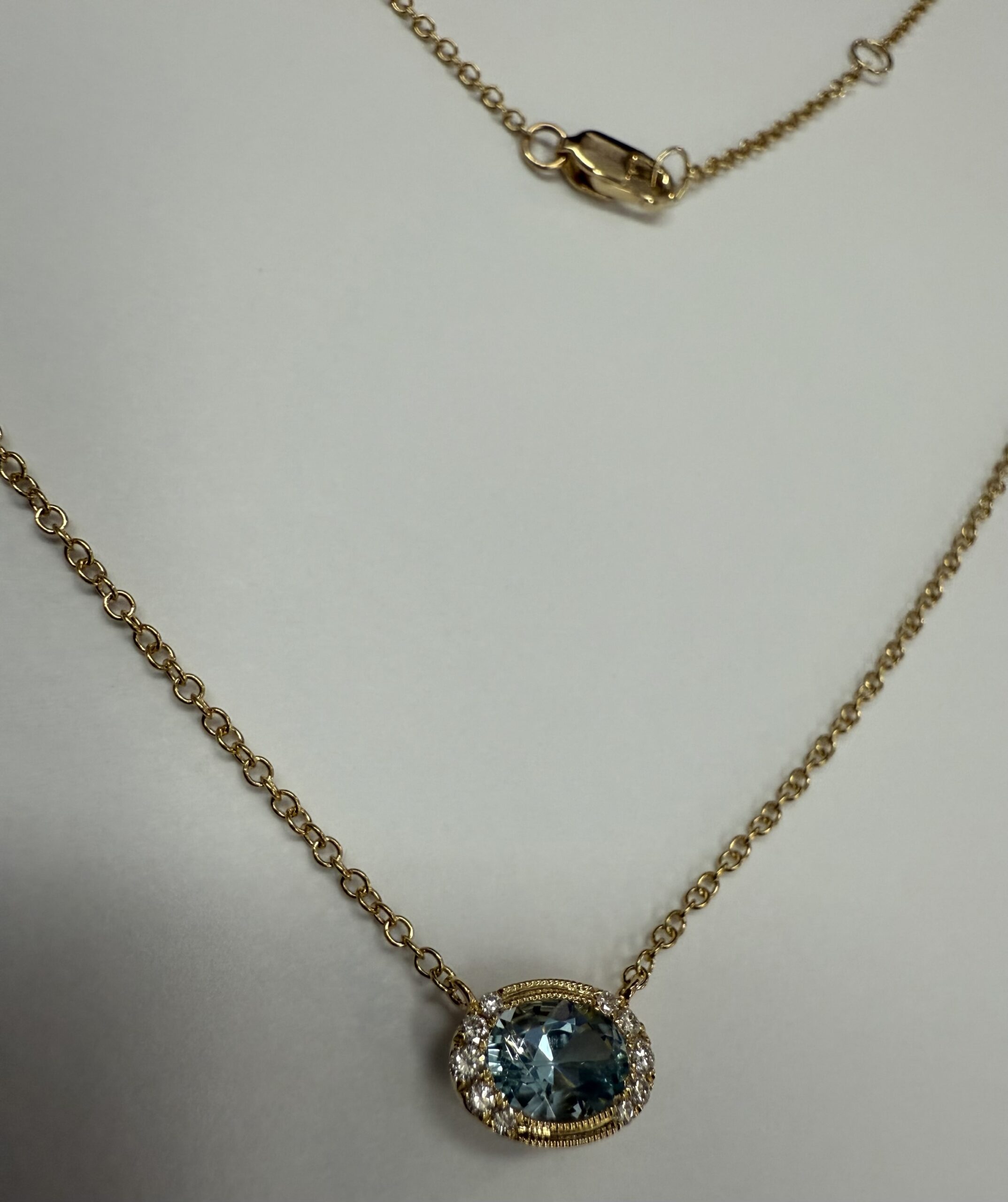 14k Yellow Gold Bezel Set Genuine .80 Cttw Aquamarine & Diamond Pendant - Image 9