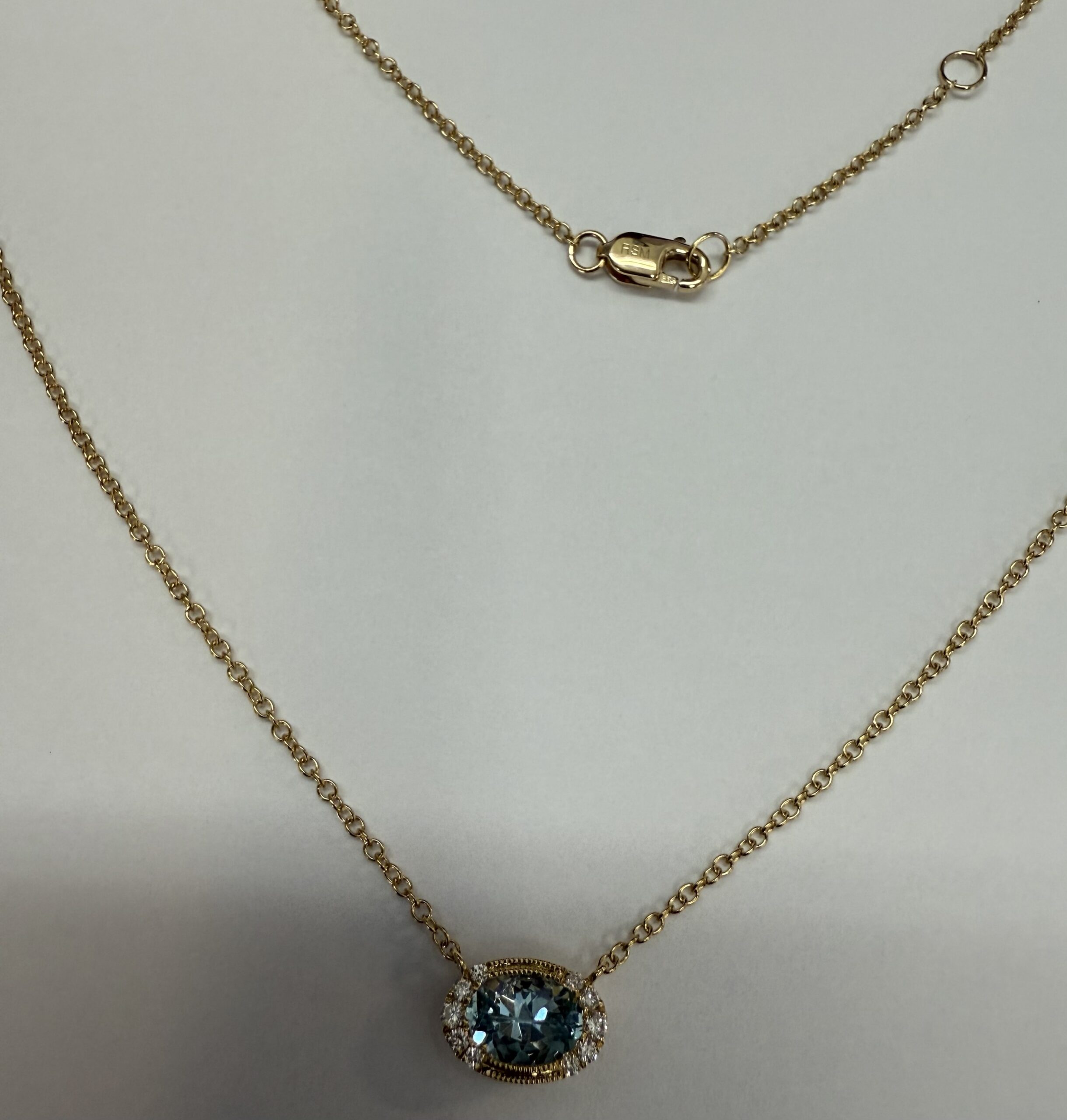 14k Yellow Gold Bezel Set Genuine .80 Cttw Aquamarine & Diamond Pendant - Image 10