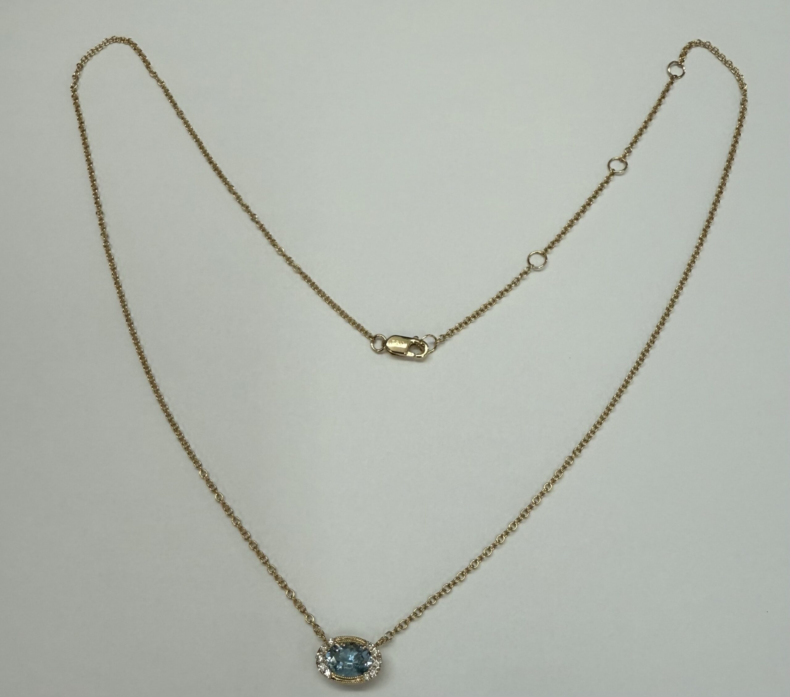 14k Yellow Gold Bezel Set Genuine .80 Cttw Aquamarine & Diamond Pendant - Image 13