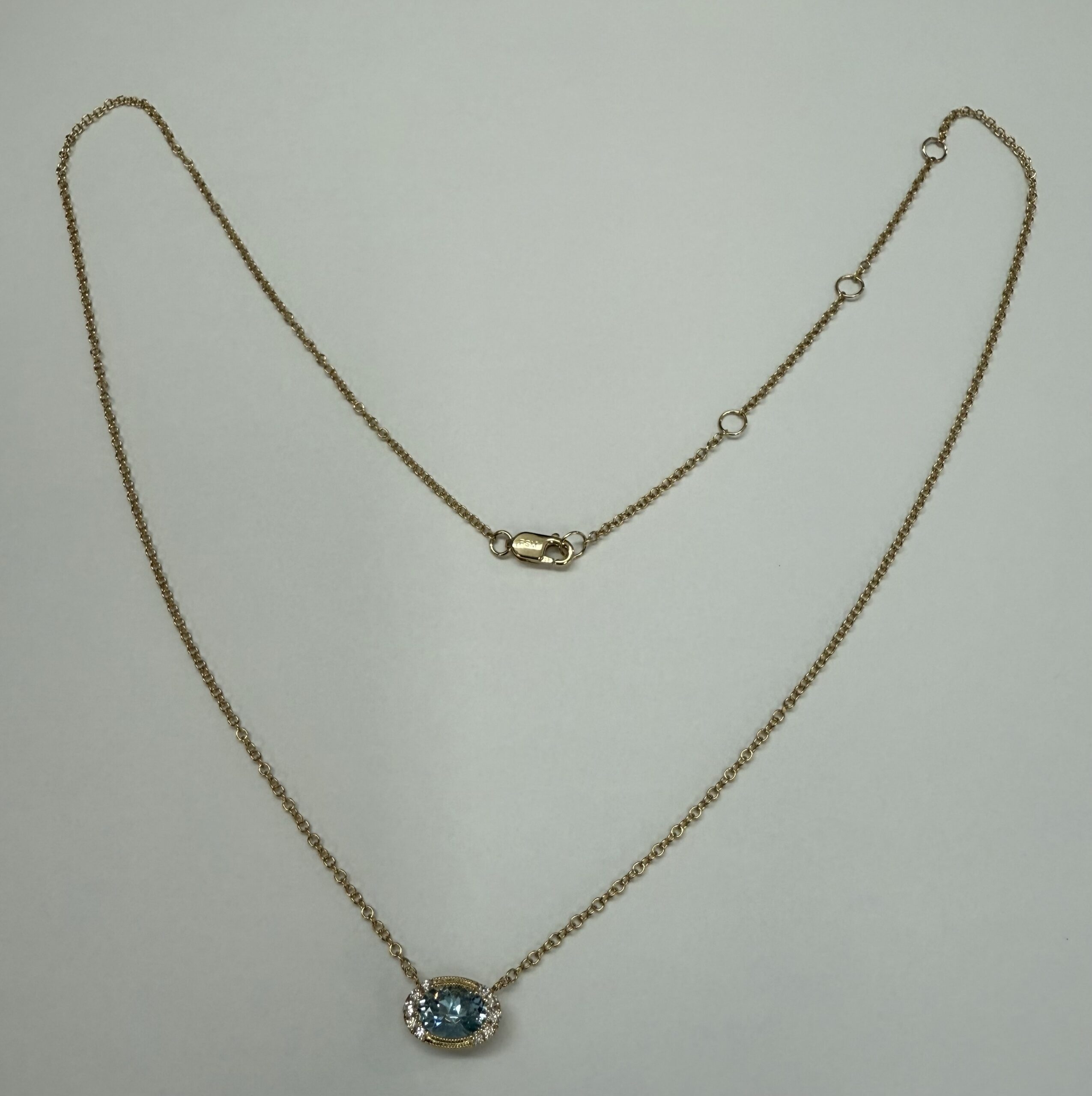 14k Yellow Gold Bezel Set Genuine .80 Cttw Aquamarine & Diamond Pendant - Image 14