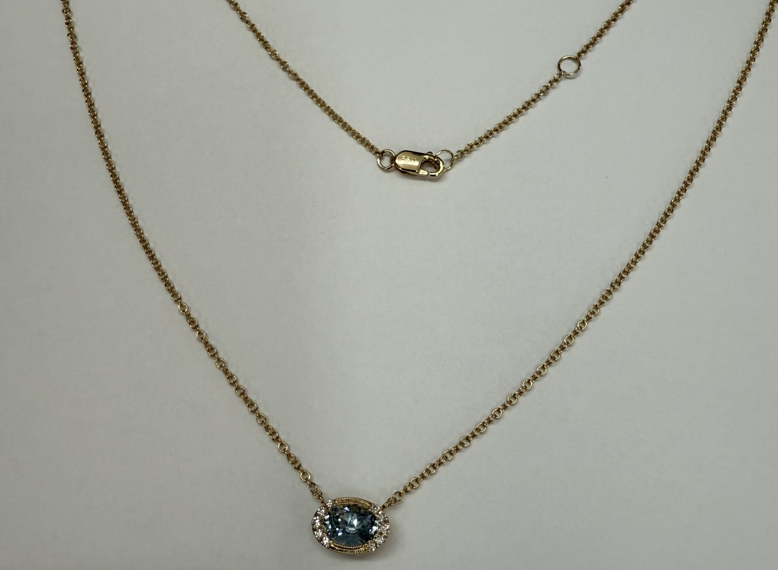 14k Yellow Gold Bezel Set Genuine .80 Cttw Aquamarine & Diamond Pendant - Image 15