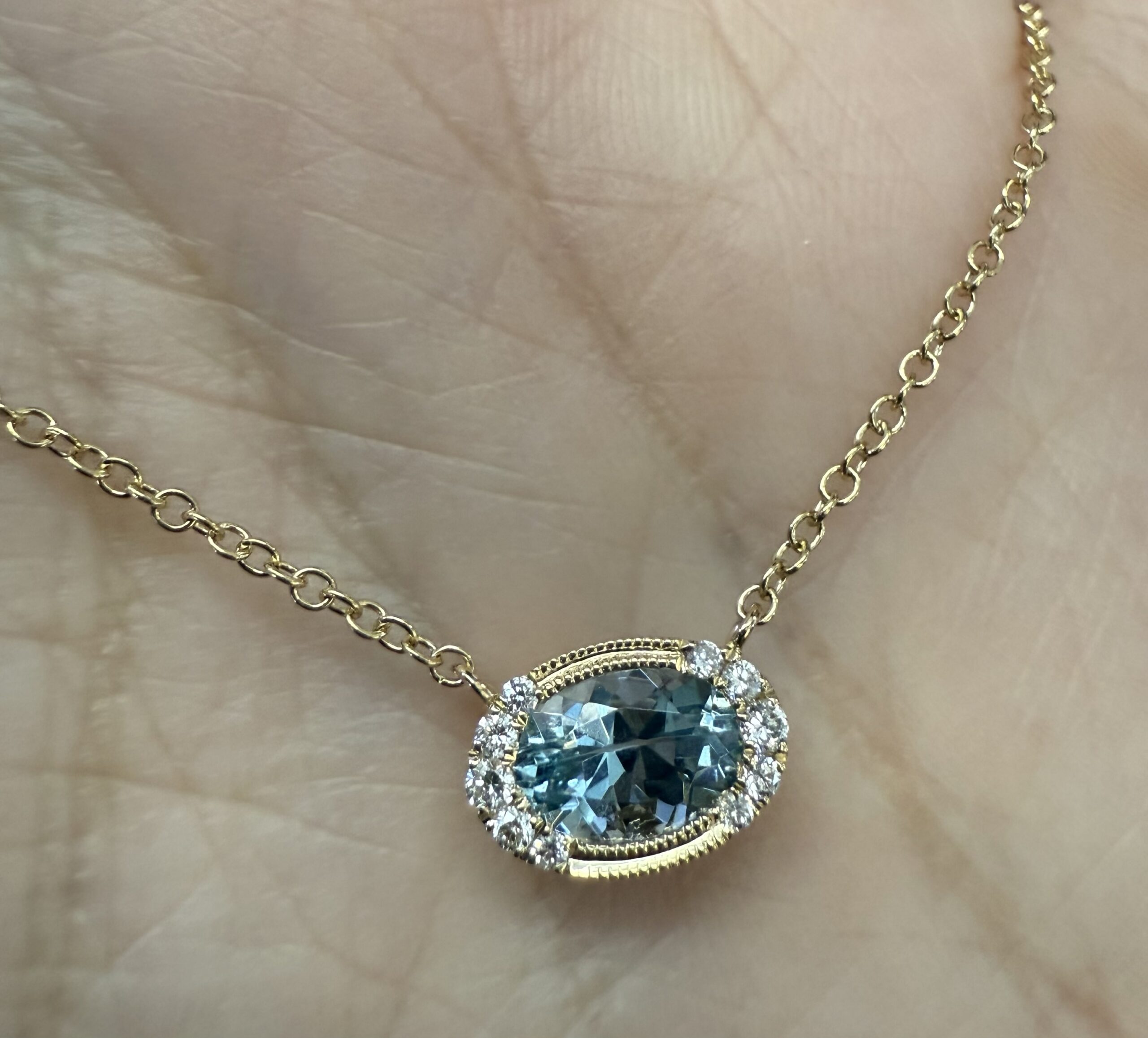14k Yellow Gold Bezel Set Genuine .80 Cttw Aquamarine & Diamond Pendant - Image 20