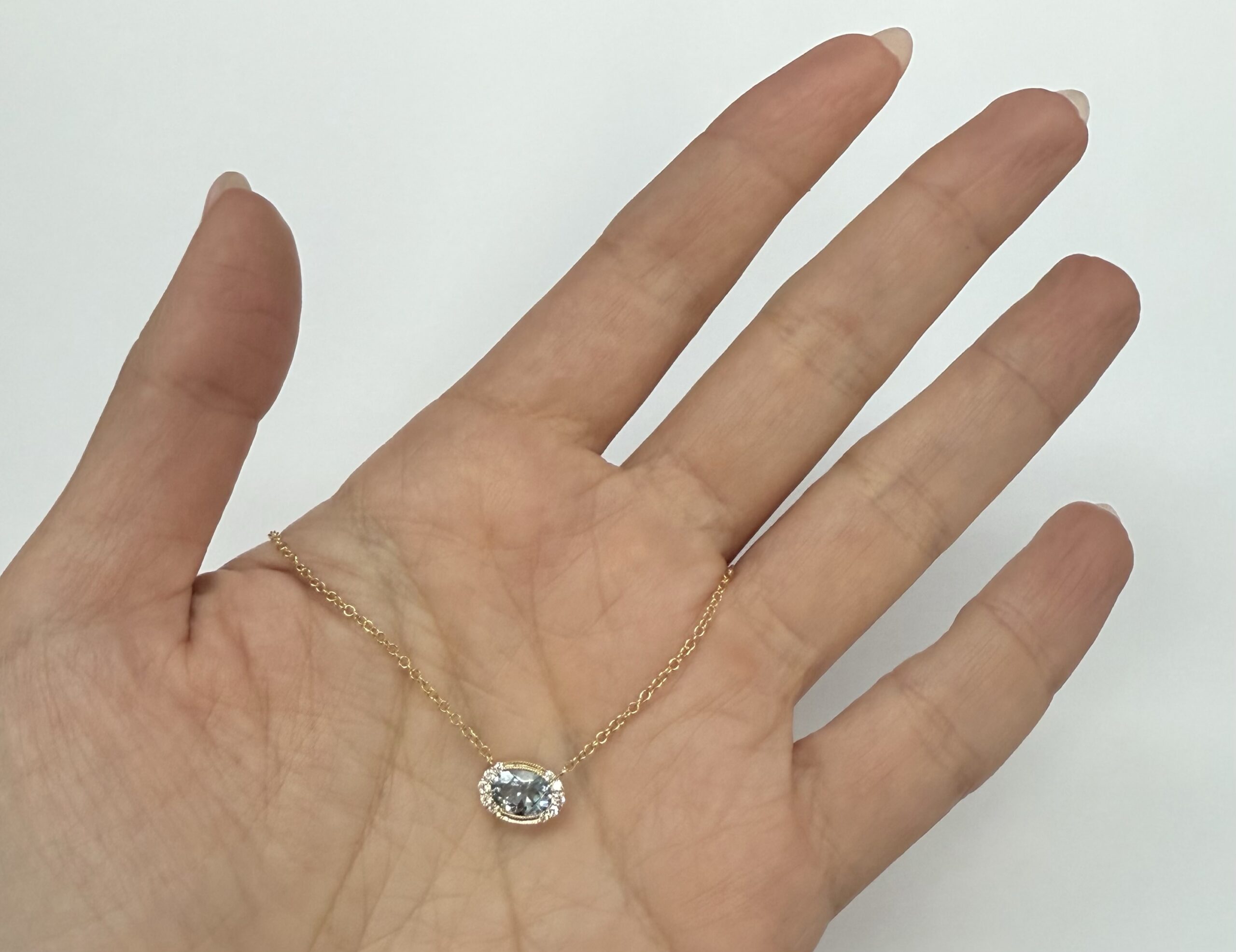 14k Yellow Gold Bezel Set Genuine .80 Cttw Aquamarine & Diamond Pendant - Image 23