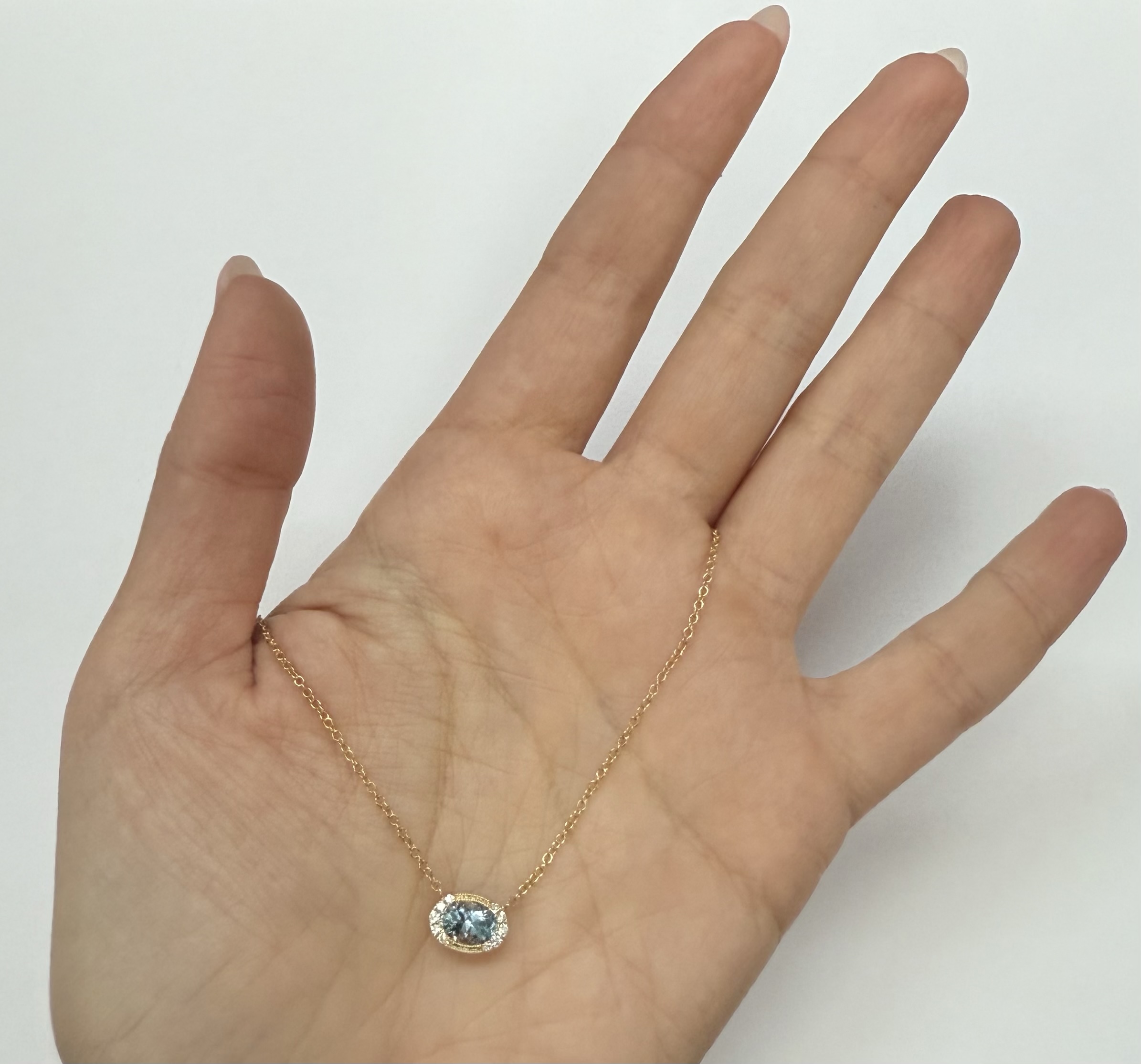 14k Yellow Gold Bezel Set Genuine .80 Cttw Aquamarine & Diamond Pendant - Image 27