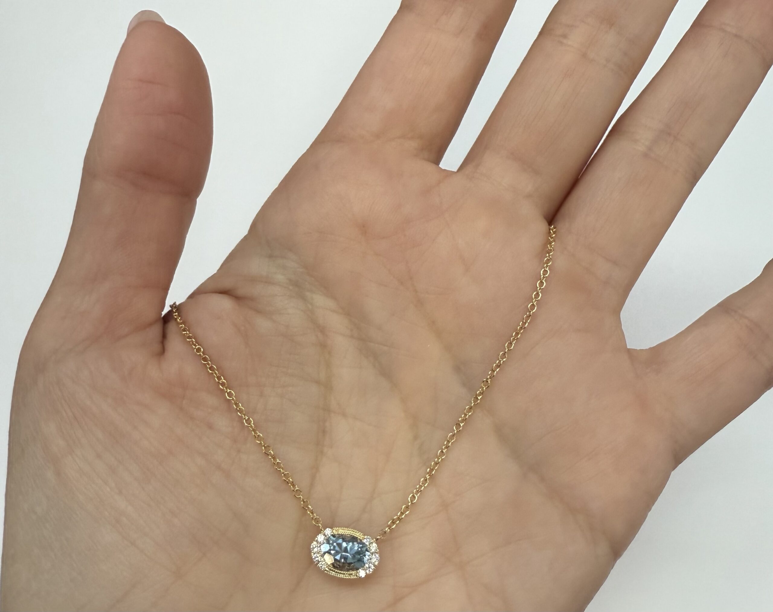 14k Yellow Gold Bezel Set Genuine .80 Cttw Aquamarine & Diamond Pendant - Image 28