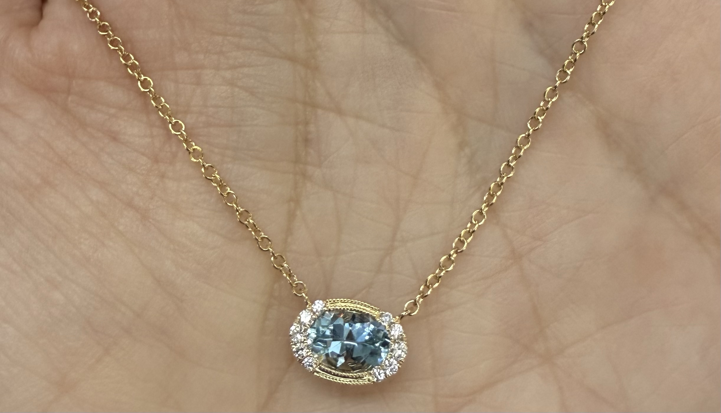 14k Yellow Gold Bezel Set Genuine .80 Cttw Aquamarine & Diamond Pendant - Image 29