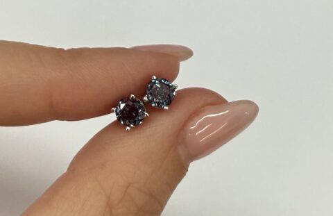 14k White Gold 5 MM Lab Grown Alexandrite Stud Earrings
