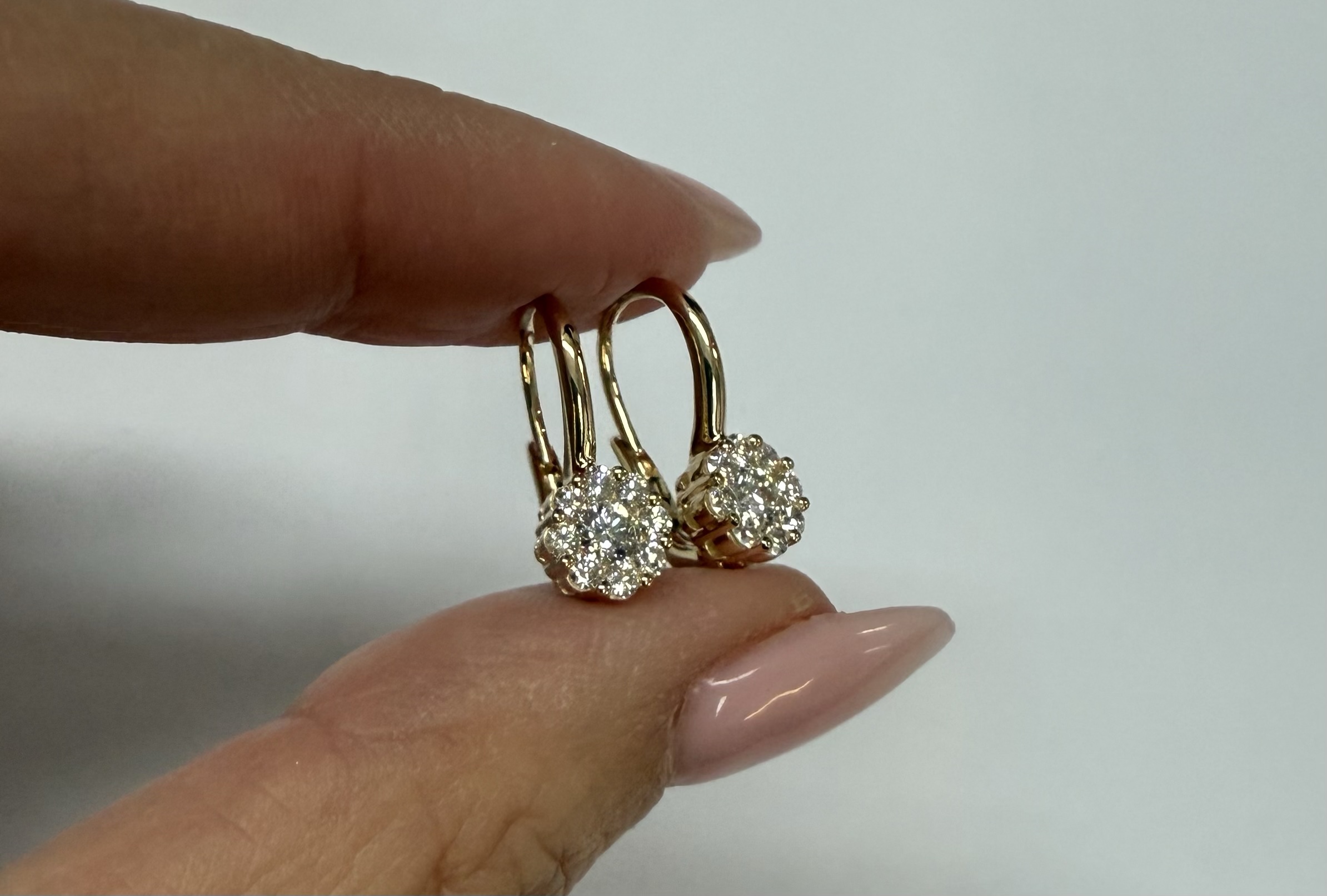 14k Yellow Gold Genuine .72 Cttw Round Brilliant Cut Diamond Lever Back Cluster Dangle Earrings - Image 4