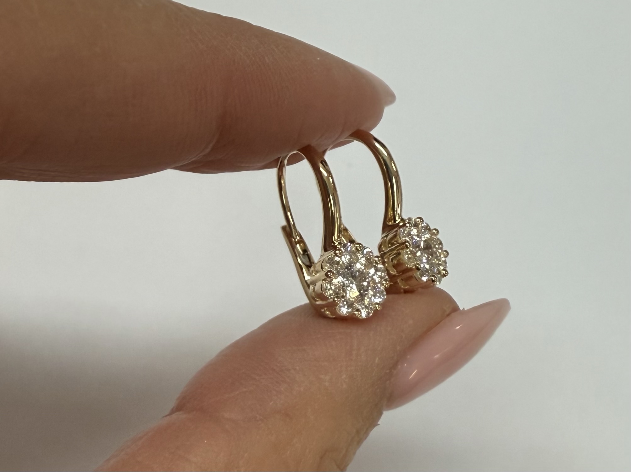 14k Yellow Gold Genuine .72 Cttw Round Brilliant Cut Diamond Lever Back Cluster Dangle Earrings - Image 5