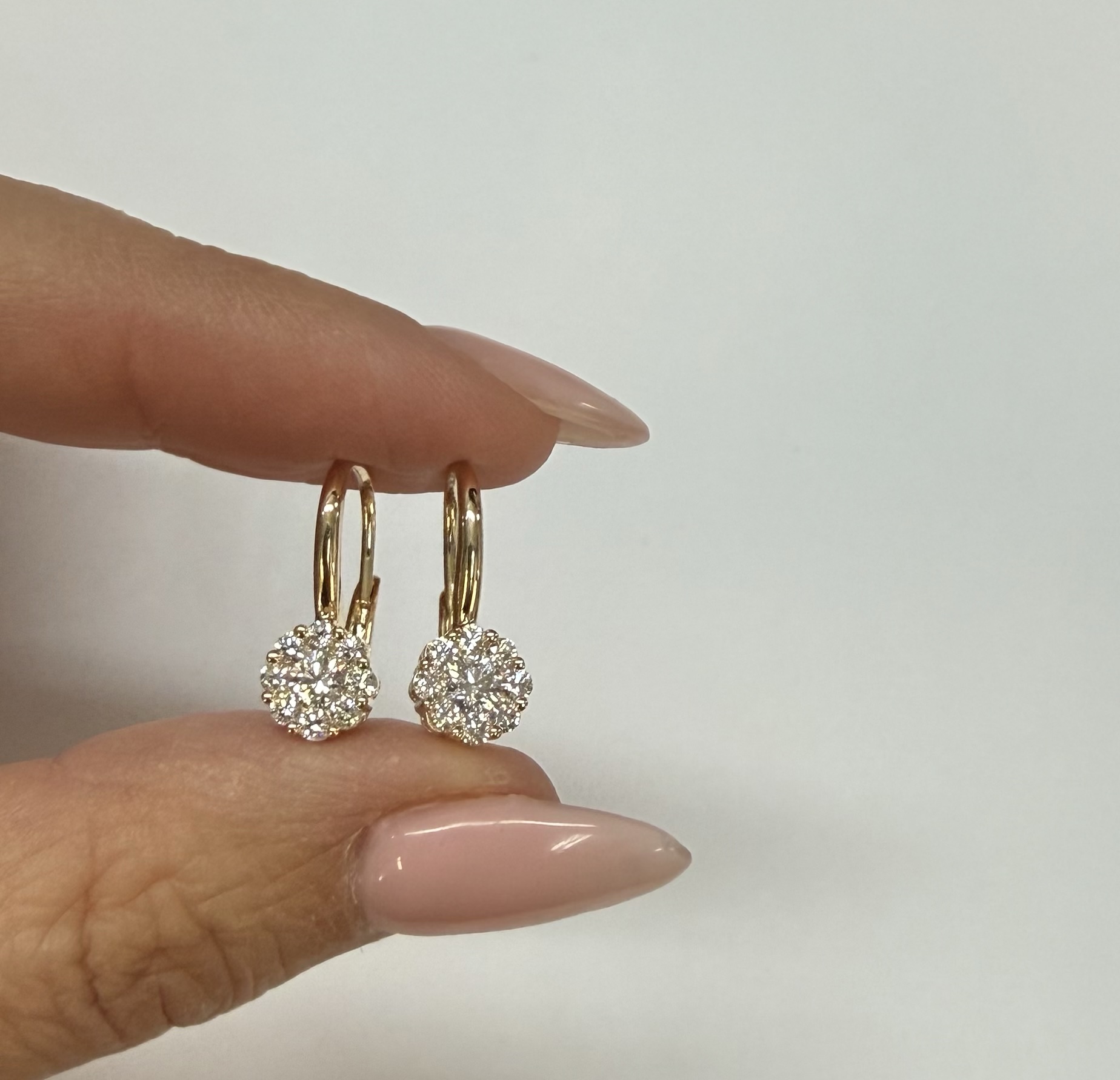 14k Yellow Gold Genuine .72 Cttw Round Brilliant Cut Diamond Lever Back Cluster Dangle Earrings - Image 6
