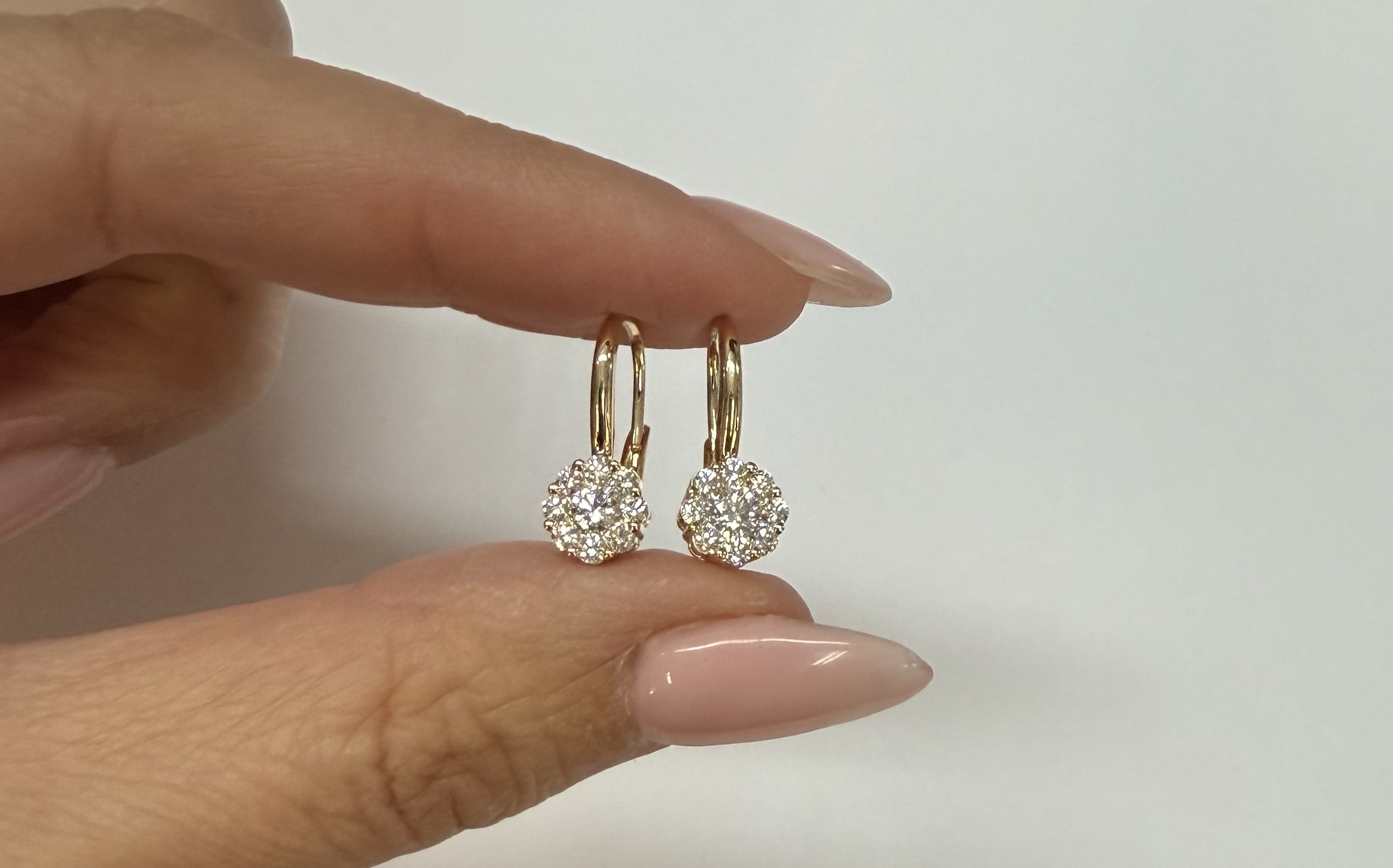 14k Yellow Gold Genuine .72 Cttw Round Brilliant Cut Diamond Lever Back Cluster Dangle Earrings - Image 7