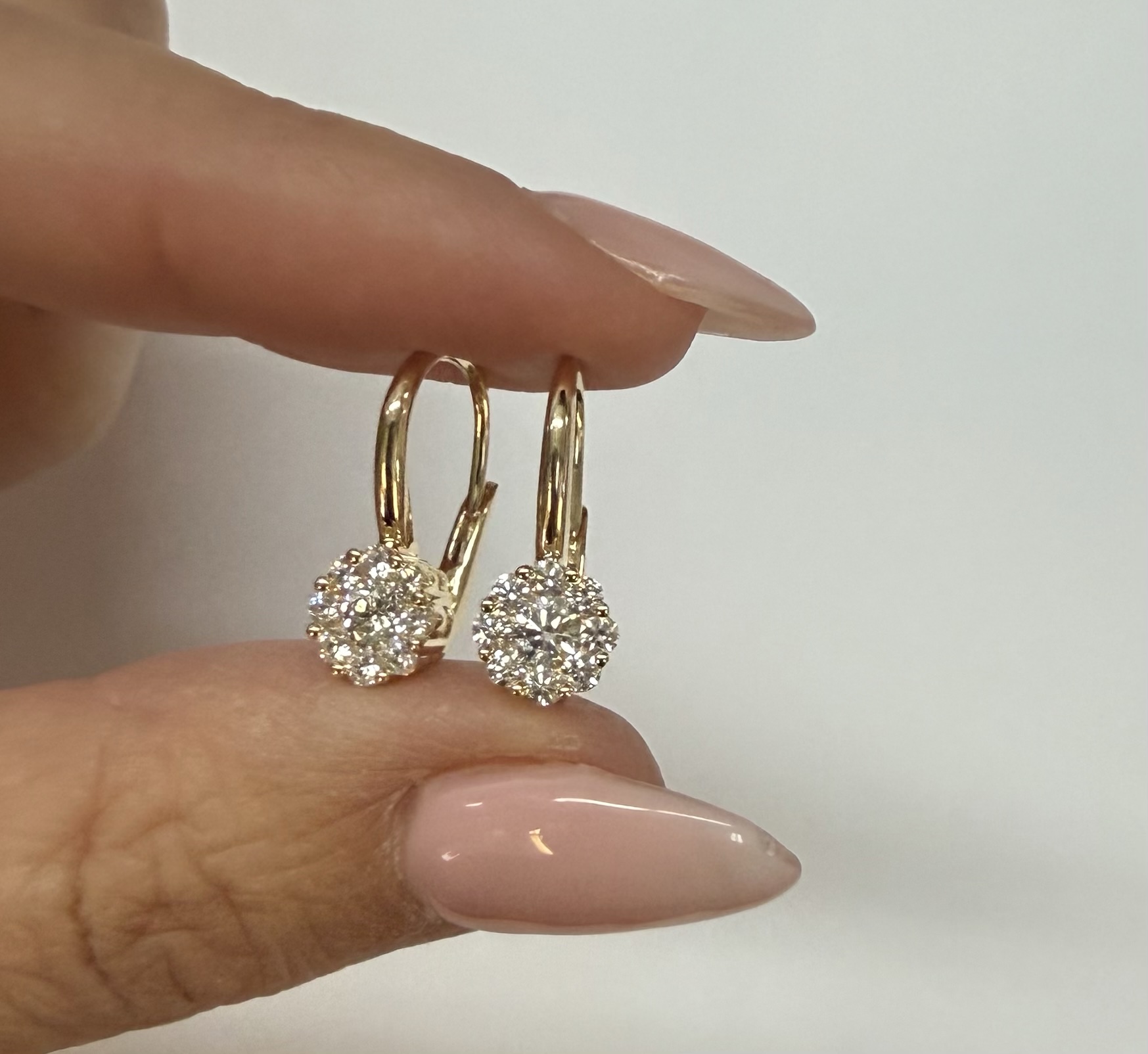 14k Yellow Gold Genuine .72 Cttw Round Brilliant Cut Diamond Lever Back Cluster Dangle Earrings - Image 8