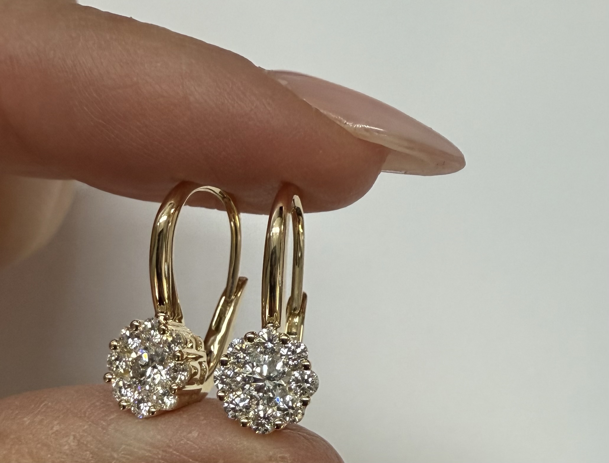 14k Yellow Gold Genuine .72 Cttw Round Brilliant Cut Diamond Lever Back Cluster Dangle Earrings - Image 9