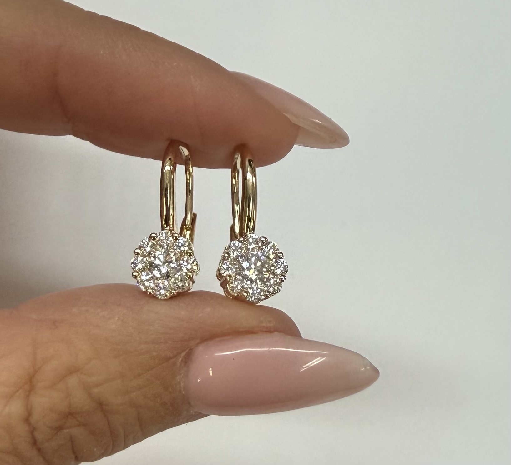 14k Yellow Gold Genuine .72 Cttw Round Brilliant Cut Diamond Lever Back Cluster Dangle Earrings - Image 10