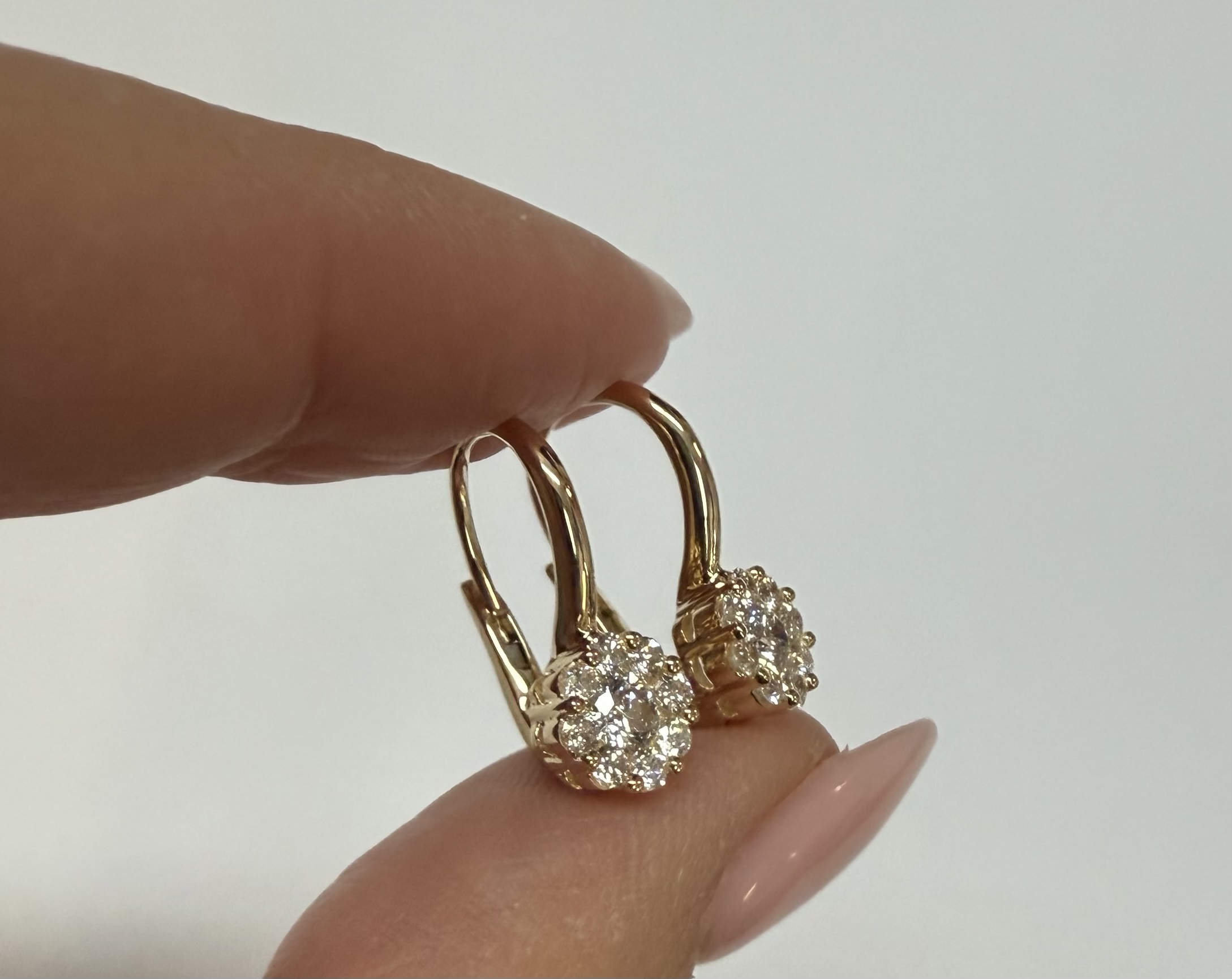 14k Yellow Gold Genuine .72 Cttw Round Brilliant Cut Diamond Lever Back Cluster Dangle Earrings - Image 11
