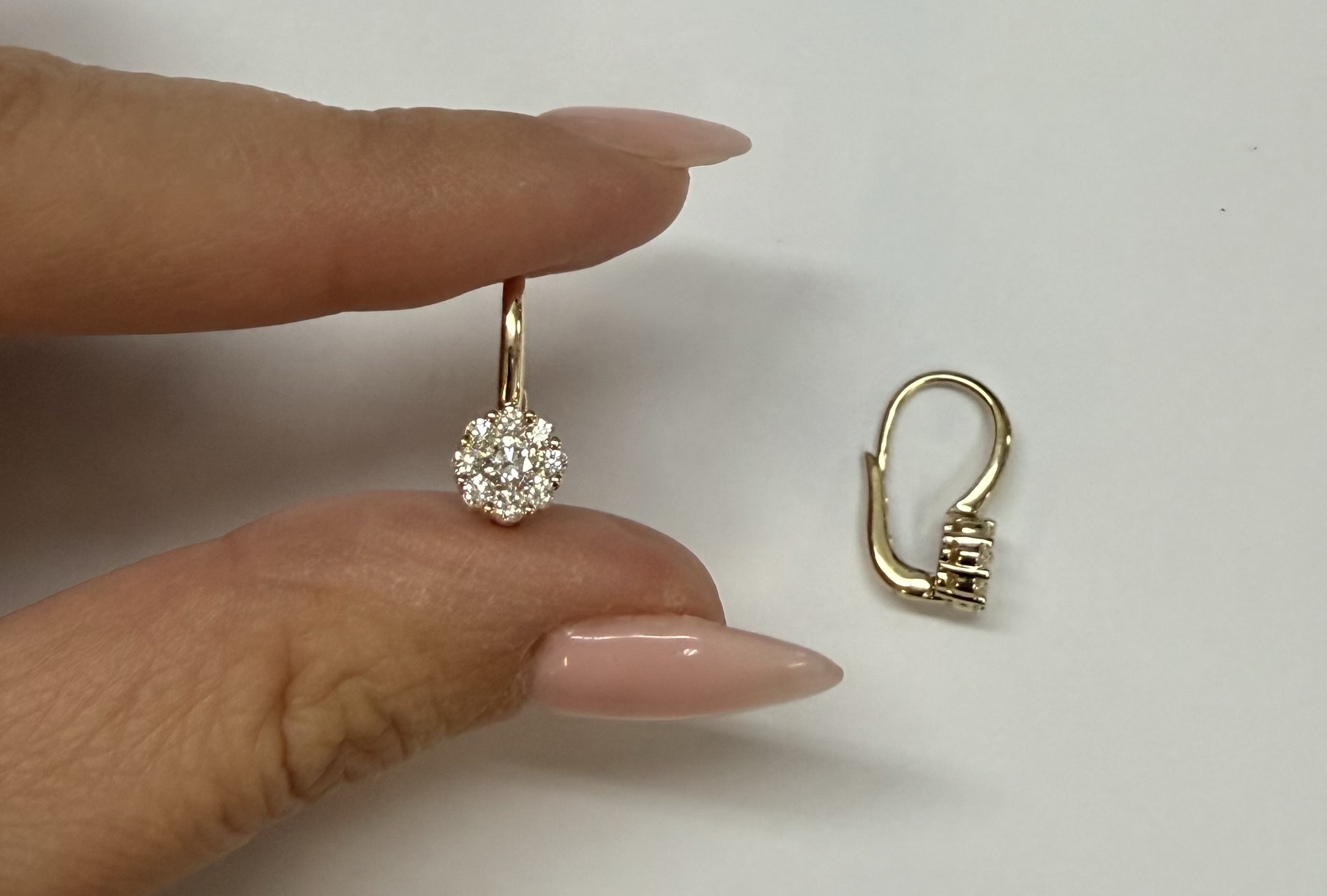 14k Yellow Gold Genuine .72 Cttw Round Brilliant Cut Diamond Lever Back Cluster Dangle Earrings - Image 13