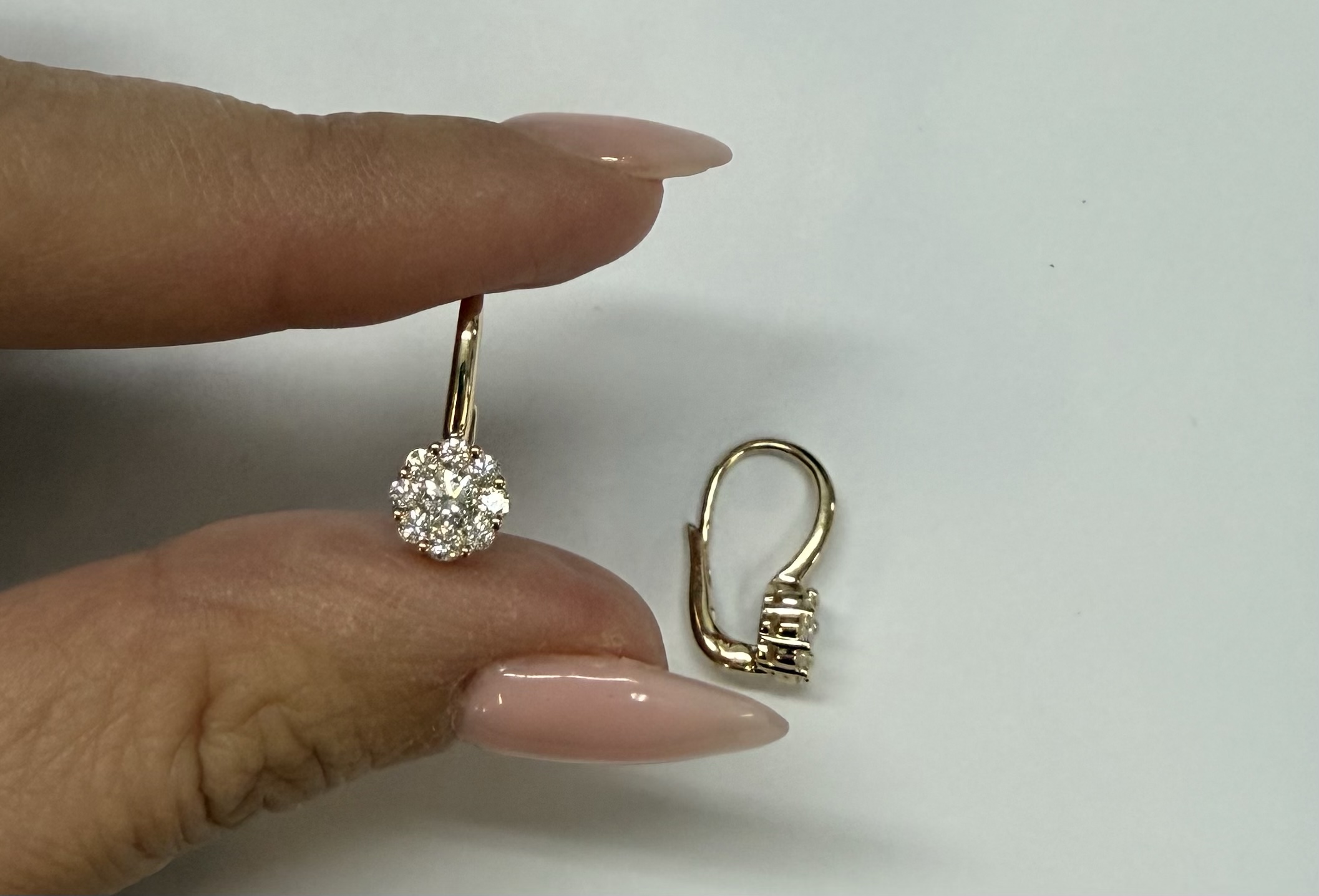 14k Yellow Gold Genuine .72 Cttw Round Brilliant Cut Diamond Lever Back Cluster Dangle Earrings - Image 14