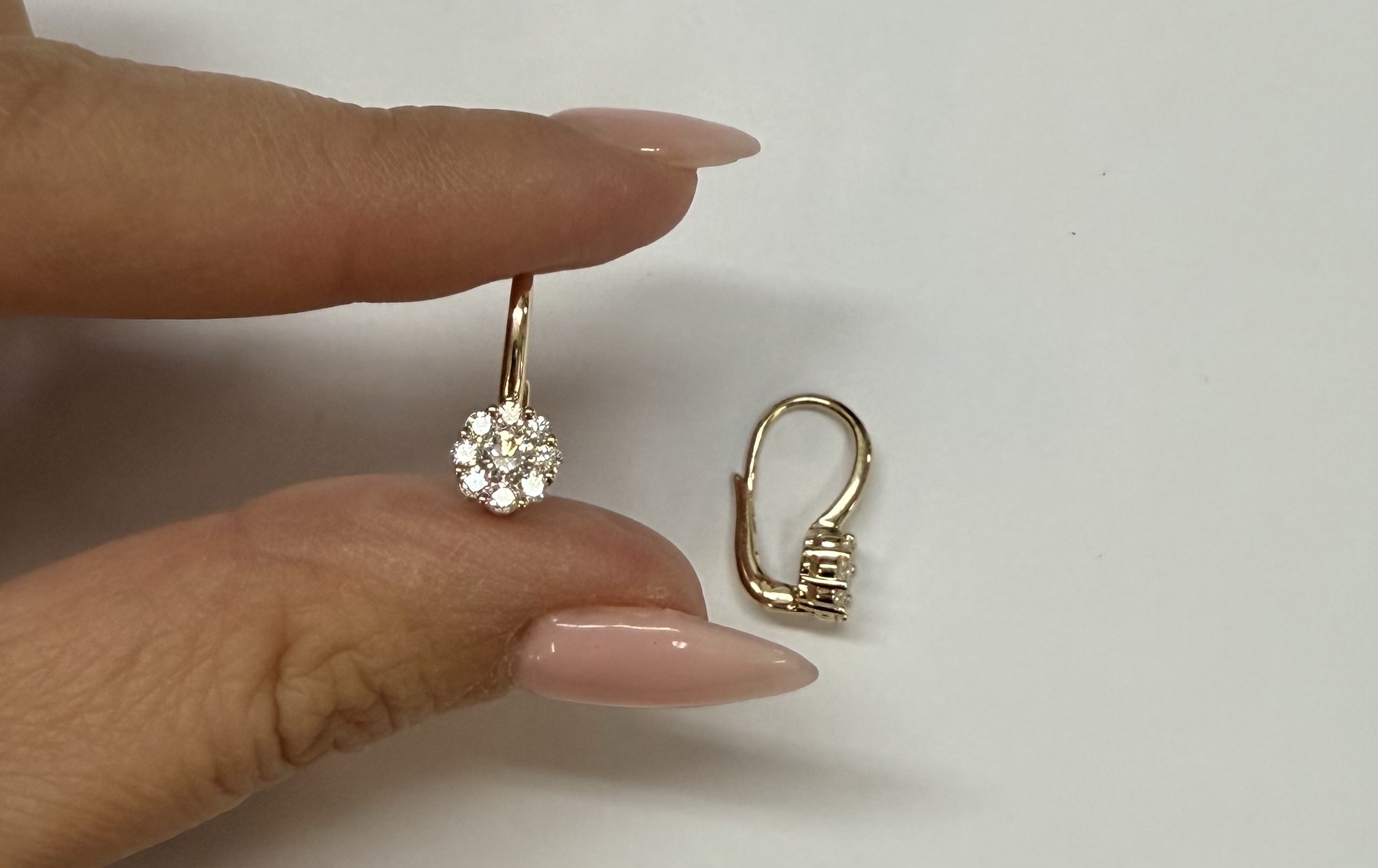14k Yellow Gold Genuine .72 Cttw Round Brilliant Cut Diamond Lever Back Cluster Dangle Earrings - Image 15