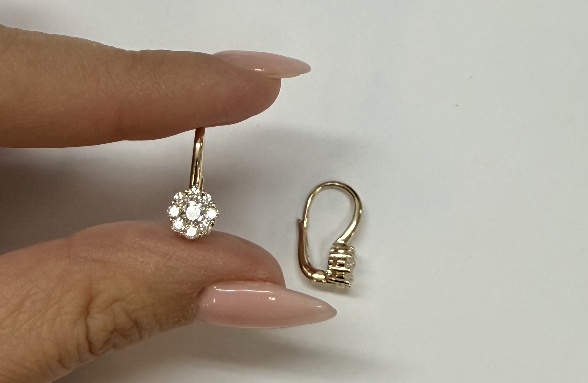 14k Yellow Gold Genuine .72 Cttw Round Brilliant Cut Diamond Lever Back Cluster Dangle Earrings - Image 16
