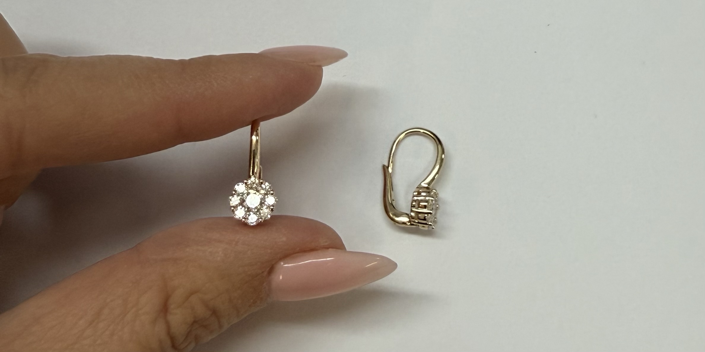 14k Yellow Gold Genuine .72 Cttw Round Brilliant Cut Diamond Lever Back Cluster Dangle Earrings - Image 17