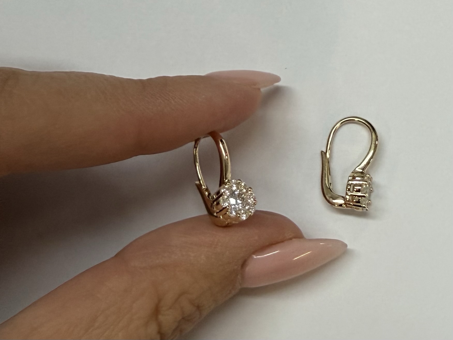 14k Yellow Gold Genuine .72 Cttw Round Brilliant Cut Diamond Lever Back Cluster Dangle Earrings - Image 18