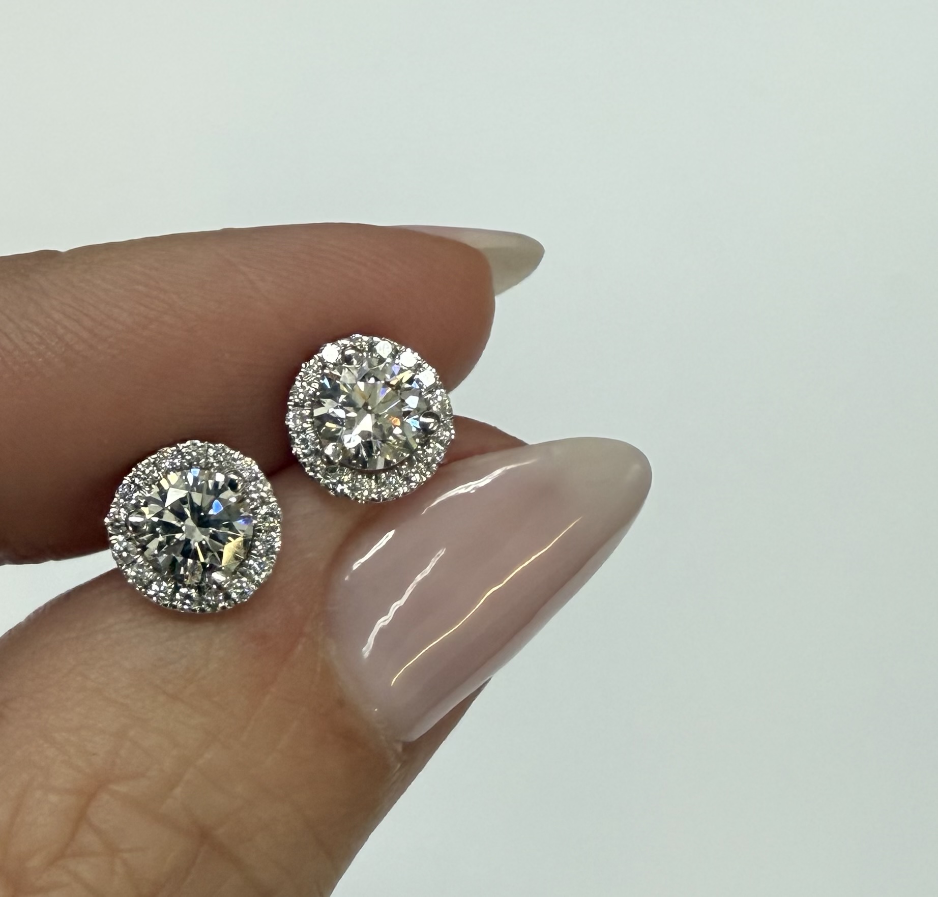 14k White Gold Genuine 1.01 Cttw Round Brilliant Cut Diamond Halo Stud Earrings - Image 16