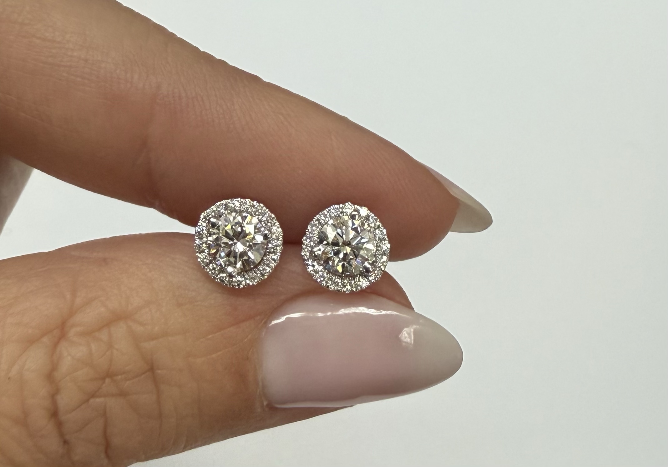 14k White Gold Genuine 1.01 Cttw Round Brilliant Cut Diamond Halo Stud Earrings - Image 17