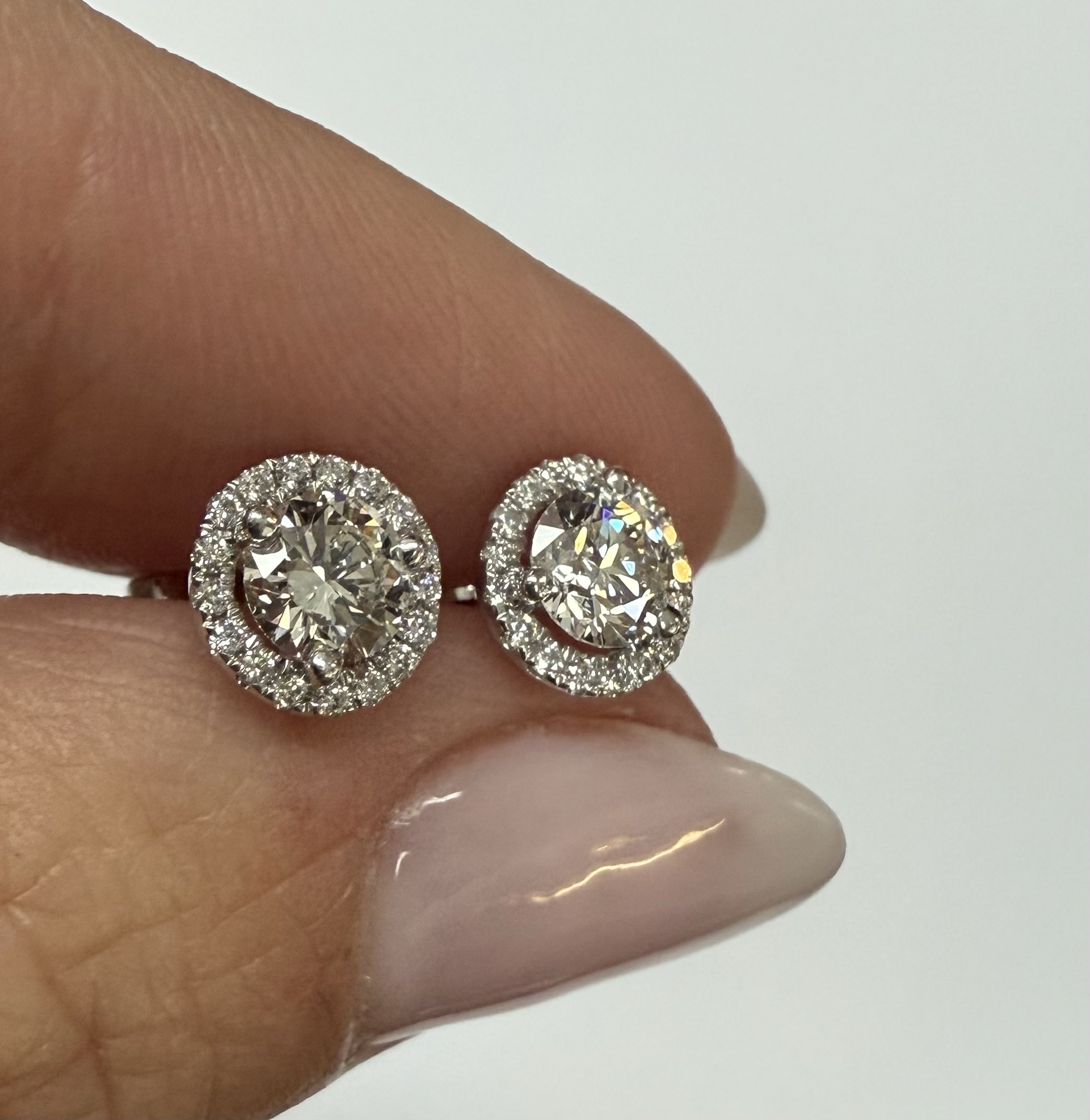 14k White Gold Genuine 1.01 Cttw Round Brilliant Cut Diamond Halo Stud Earrings - Image 18