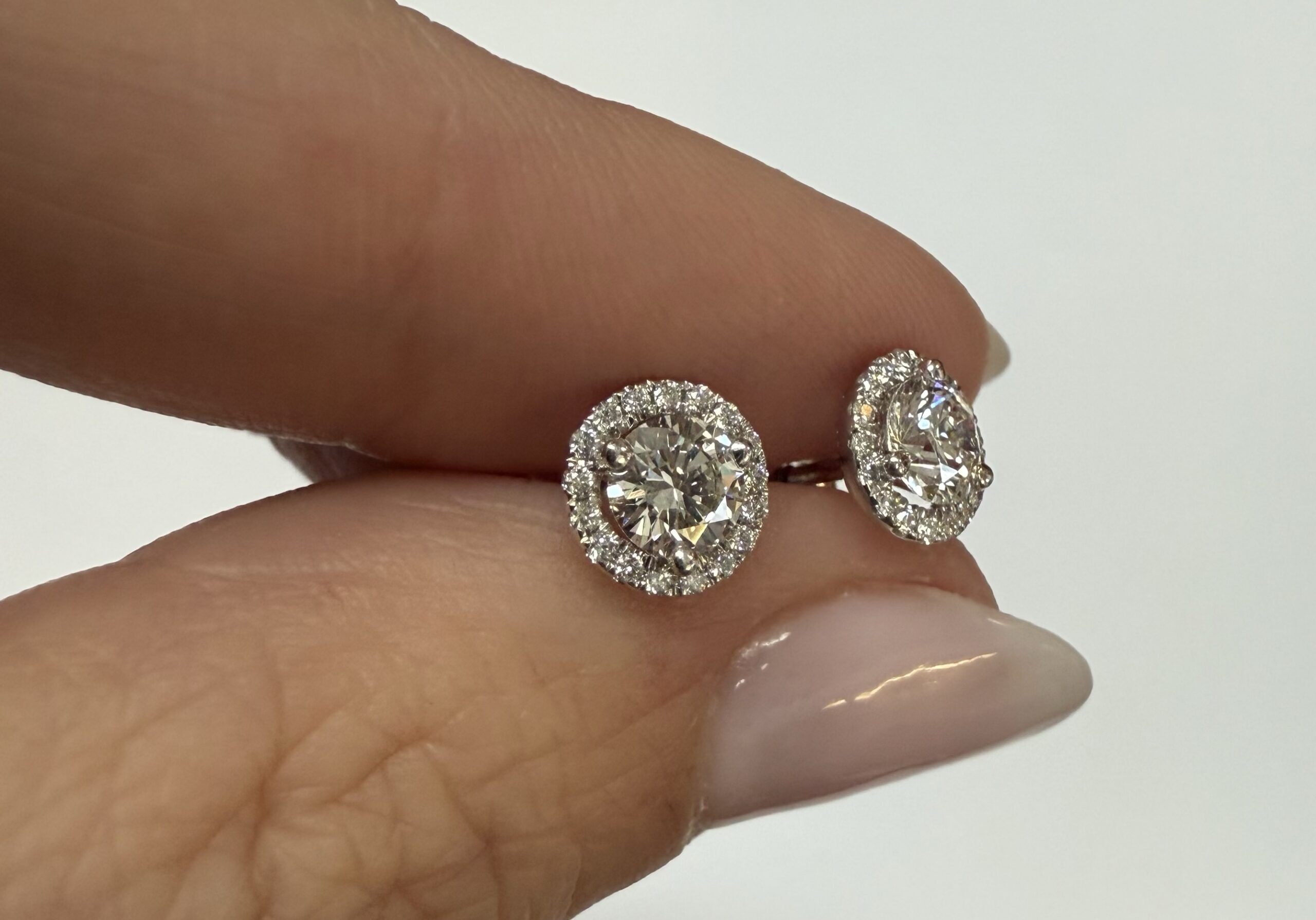 14k White Gold Genuine 1.01 Cttw Round Brilliant Cut Diamond Halo Stud Earrings - Image 19