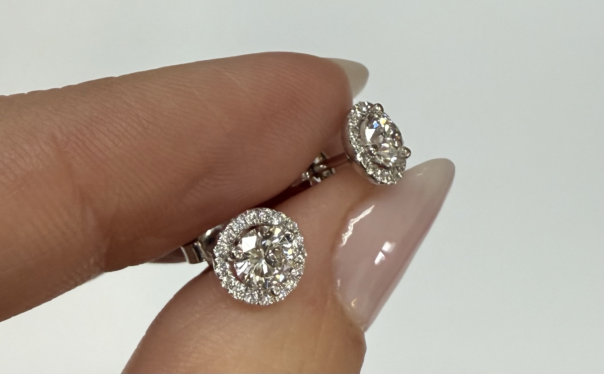 14k White Gold Genuine 1.01 Cttw Round Brilliant Cut Diamond Halo Stud Earrings - Image 29