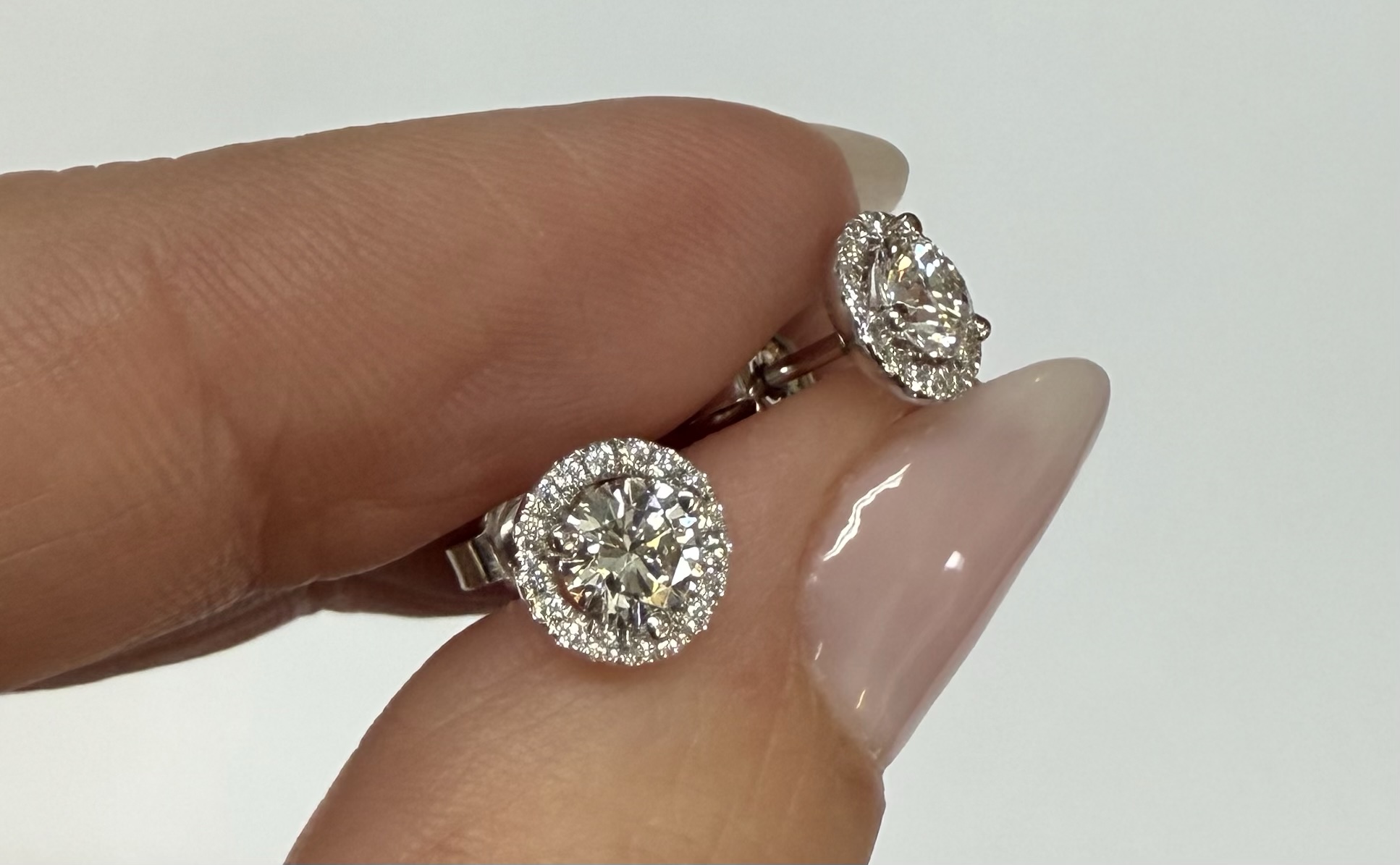 14k White Gold Genuine 1.01 Cttw Round Brilliant Cut Diamond Halo Stud Earrings - Image 30