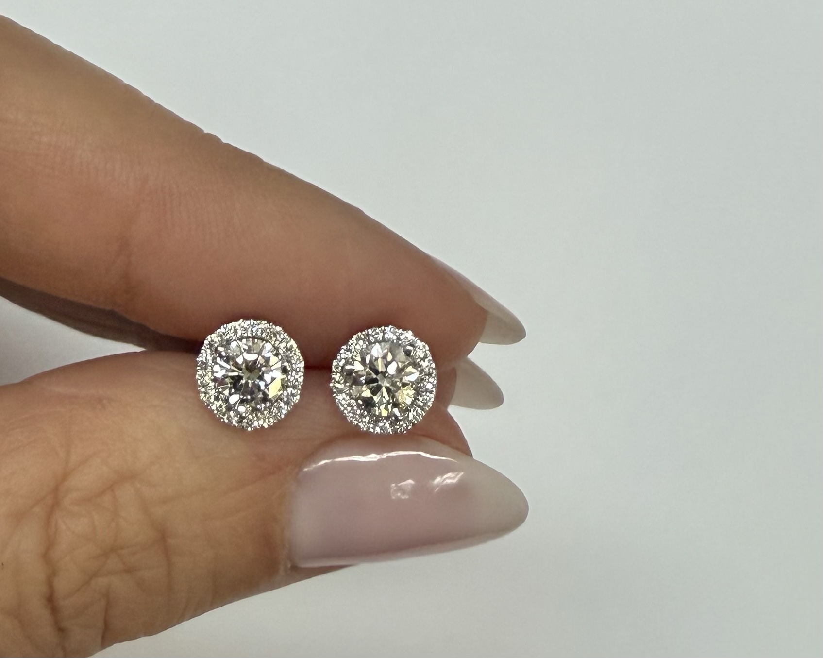 14k White Gold Genuine 1.01 Cttw Round Brilliant Cut Diamond Halo Stud Earrings - Image 32