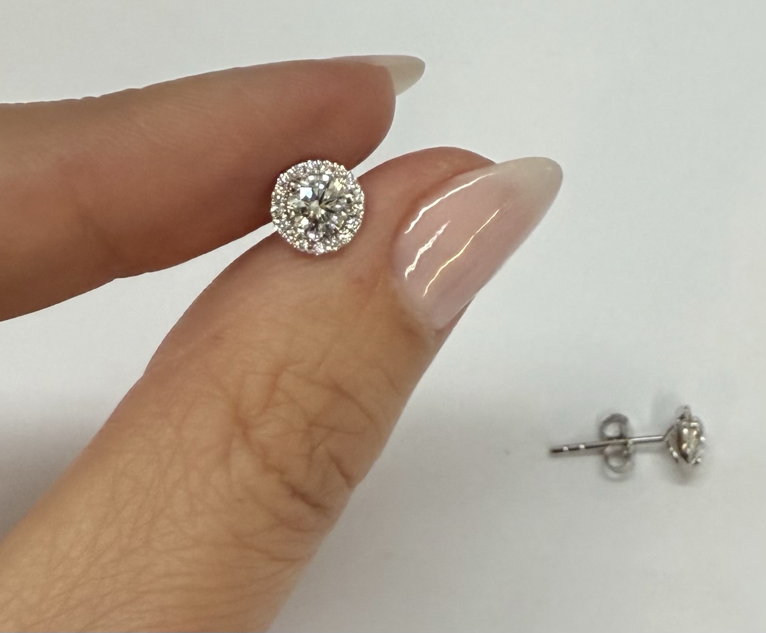 14k White Gold Genuine 1.01 Cttw Round Brilliant Cut Diamond Halo Stud Earrings - Image 39