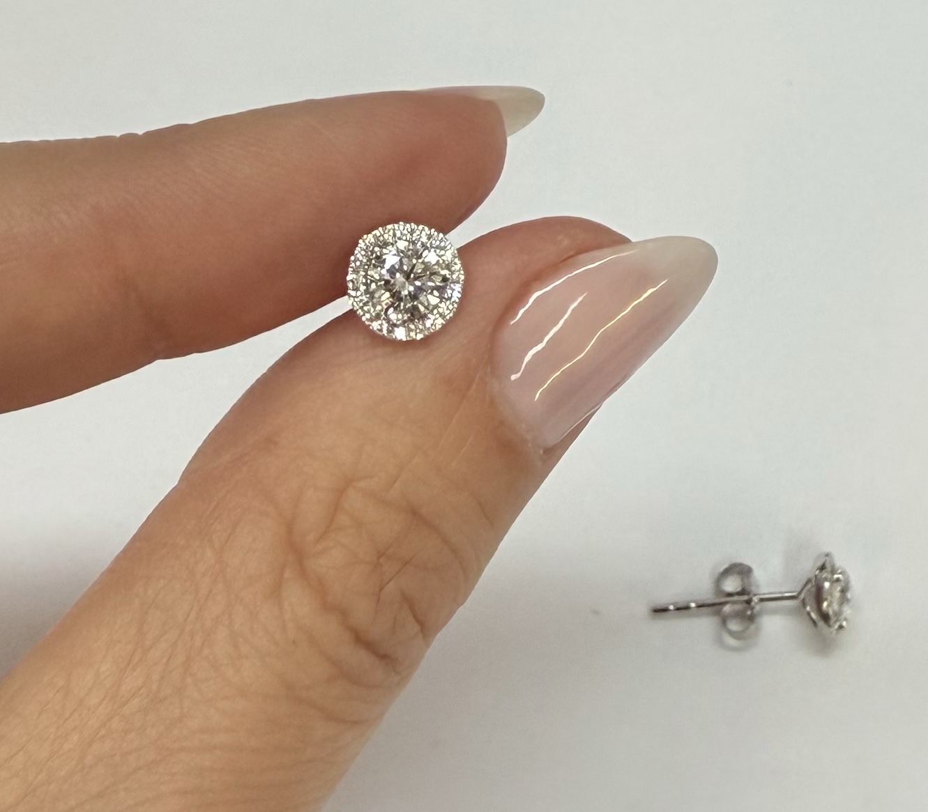 14k White Gold Genuine 1.01 Cttw Round Brilliant Cut Diamond Halo Stud Earrings - Image 40